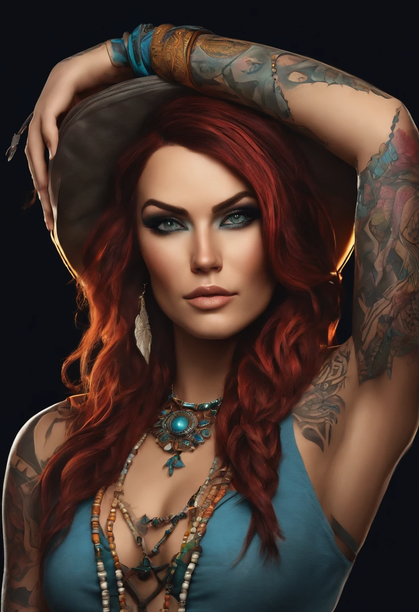 Um personagem estilo borderlands, tatuagem brilhante, siren, casaco, Fundo de Borderlands, longos cabelos brancos