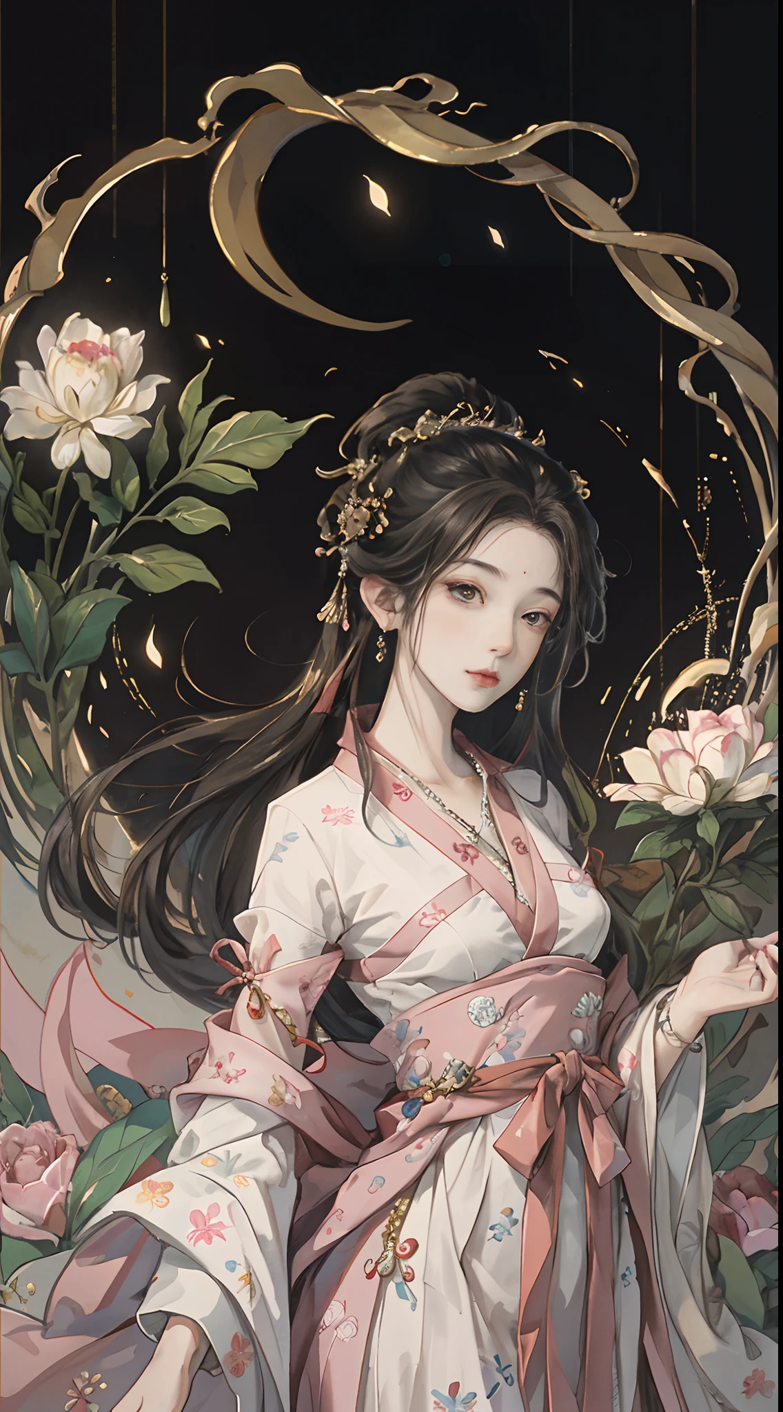 Original,(illustratio:1.1),(best qualtiy),(tmasterpiece:1.1),(the Extremely Detailed CG Unity 8K Wallpapers),(a color:1.2),1 God of roses,goddes,,ancient costume,Hanfu,best qualtiy,Extremely detailed jewelry,Plum petals,scenecy,rios|Wagas,