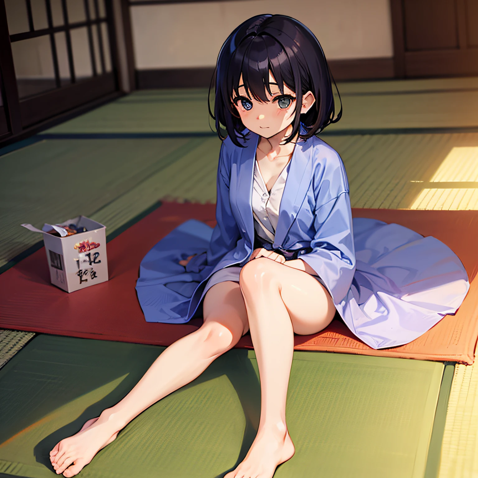 bathrobe、Bare legged、femele、２０generation、short-cut、On tatami mats、1人、sole of feet