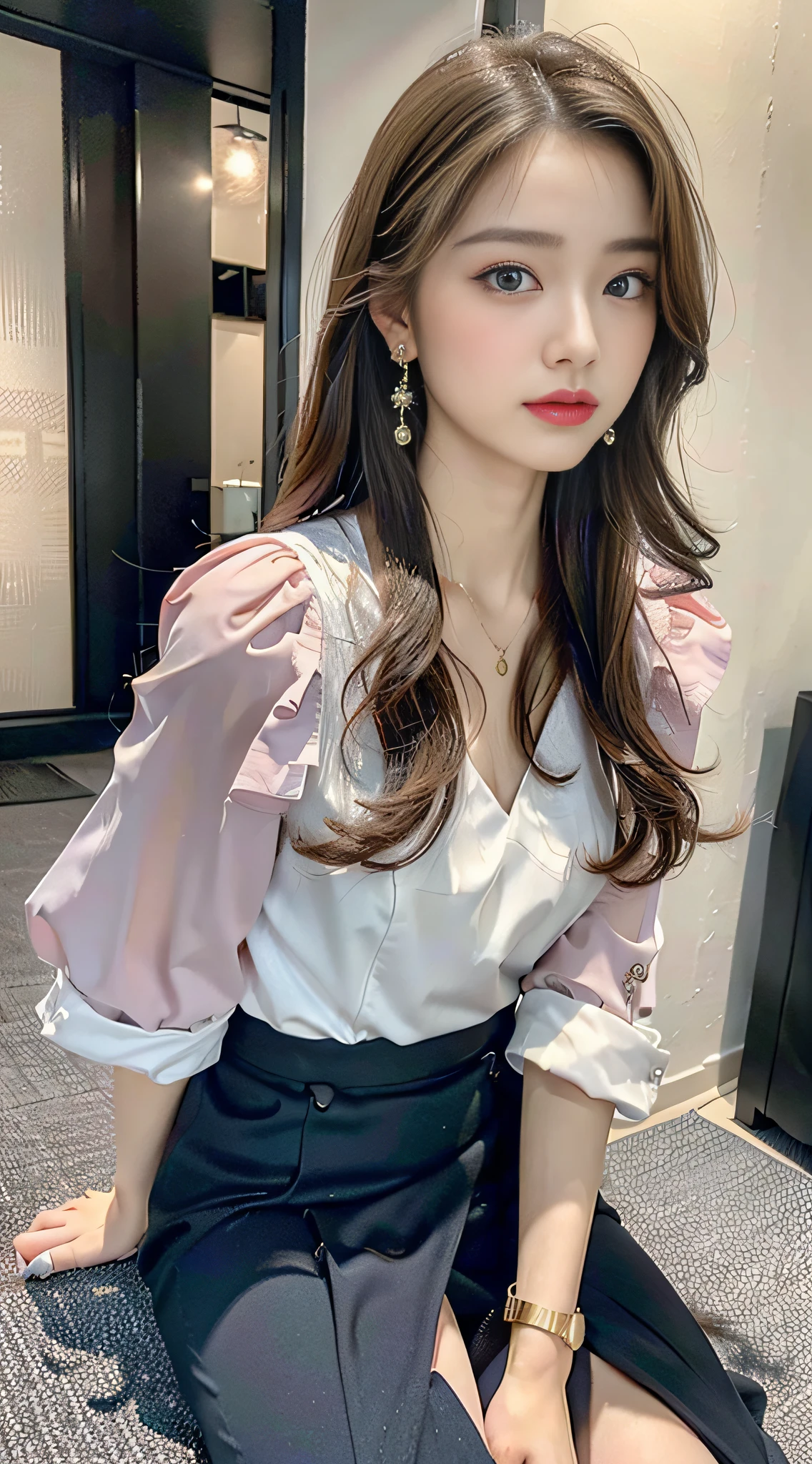 (((32K,very high res, high detailing, highly accurate,Masterpiece Girl 1))),Raw photo & realistic atmosphere,beautiful dark blue eyes,Detailed mouth,Glossy lips,Detailed eyebrows,Soft white skin that shines with every detail,,Eyes drawn in detail、Very beautiful eyes with azure eyes,Detailed lips、Very beautiful face,Very well-formed face、Lifelike face,shiny beautiful lips,Beautiful eyebrows,Infinite reality,Best design,(Insanely cute sober Japan -yeld hischool girl,Toned body,thighs thighs thighs thighs,Slender legs,Beautifully shaped breasts,Very cute beautiful girl,Little Gi),Best Natural Makeup,Japanese ido,Korean Idols,Young sensual idol,Moist eyes,Dark beautiful eyes,Beautiful butt,beauty legs,,camel's foot,:1.3),超A high resolution、,Natural and realistic face,Back lighting,Pure eyes are too cute,(((photorealisim,Photograph the whole body))),,Reality Live Action,(Earrings that look fashionable,,a necklace,A bracelet,gyuru,Glossy nail art,Clothes like a girl,,Girlish clothes,,Dress up elegantly and cutely,Tailored jacket,Ruffled Inner Blouse Beautiful Draped Skirt,Beautiful fashionable girl with little exposure,Light Brown Fluffy Perm Medium Hair,独奏,Lori,chew a little,full body Esbian:1.7),Night in Shibuya(Turned:1.5)
