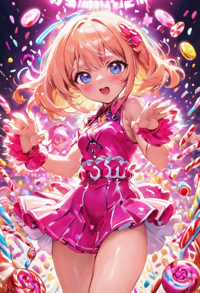 (best quality,4k,8k,highres,masterpiece:1.2),ultra-detailed,(realistic,photorealistic,photo-realistic:1.37),Skittles anime girl,illustration, vibrant colors, flowing hair, big sparkly eyes, cute outfit, dynamic pose, fantasy background, magical atmosphere, soft lighting, candy-themed accessories, sakura petals, dreamy feel, digital art, smooth lines, vibrant color palette, glowing highlights, glowing pastel backdrop, whimsical expression, adorable charm, candy particles, anime style, candy-colored hair, intricate details, mesmerizing gaze, sugary sweet, kawaii aesthetic, joyful and energetic vibe.