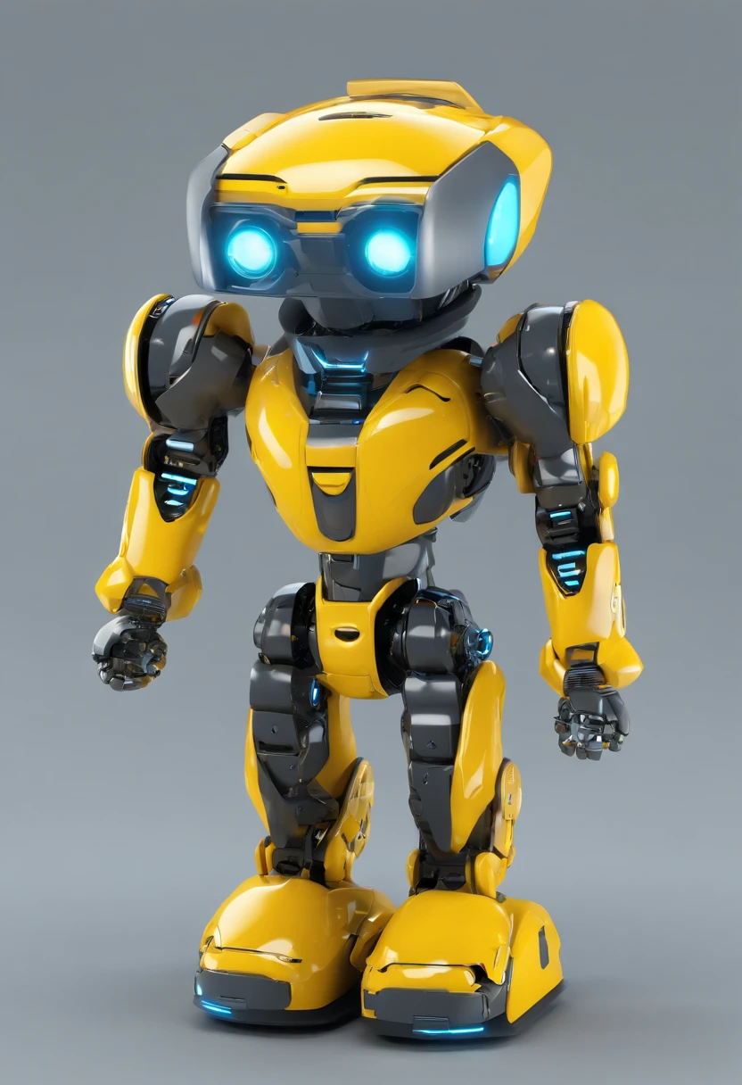(a characters floating in the air), a mascot for technology brand, yellow navy grey white, simple form, simple lightning, cute, simple shade, technology graphic, technology pattern