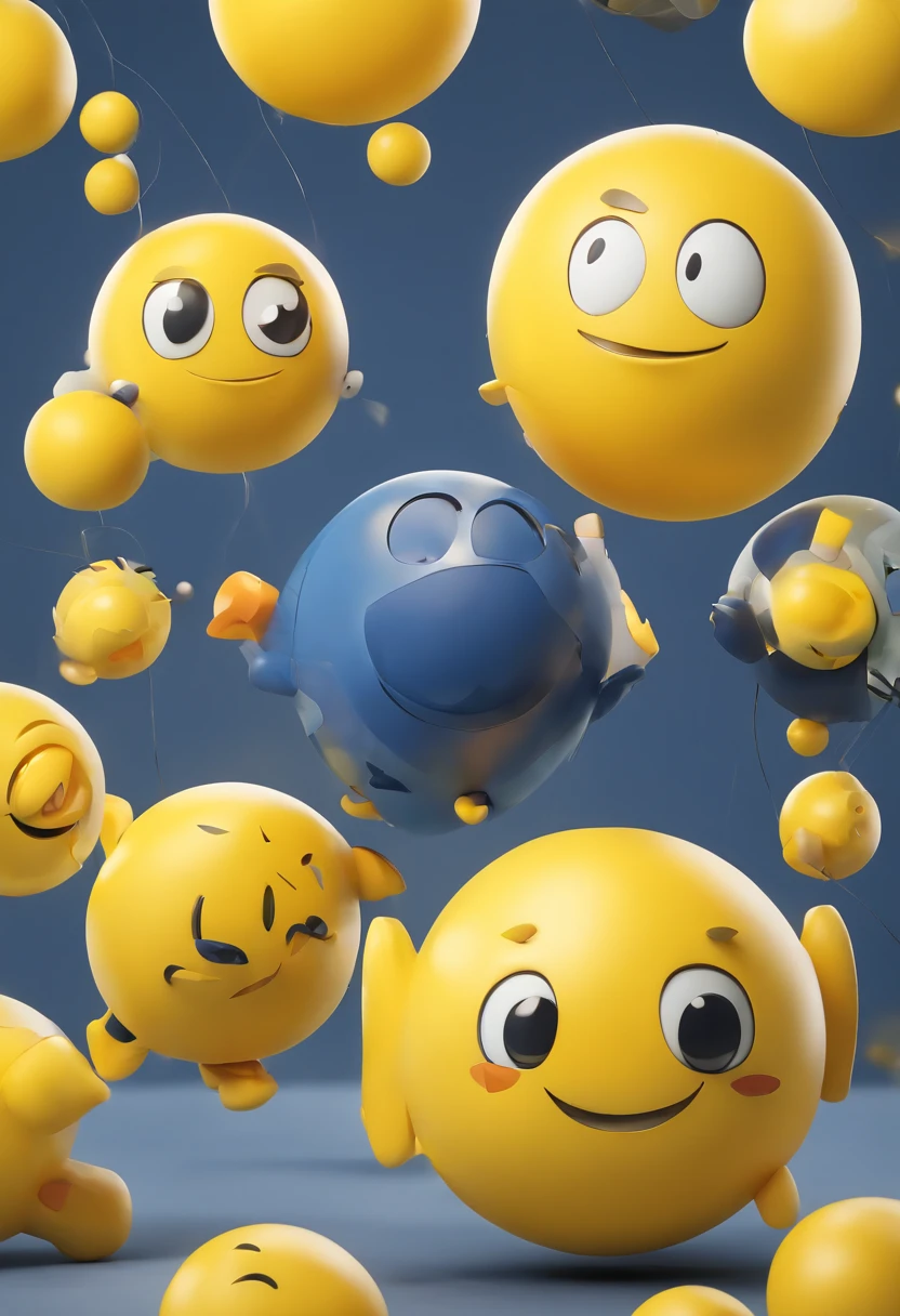 (a characters floating in the air), a mascot for technology brand, yellow navy grey white, simple form, simple lightning, cute, simple shade, technology graphic, technology pattern