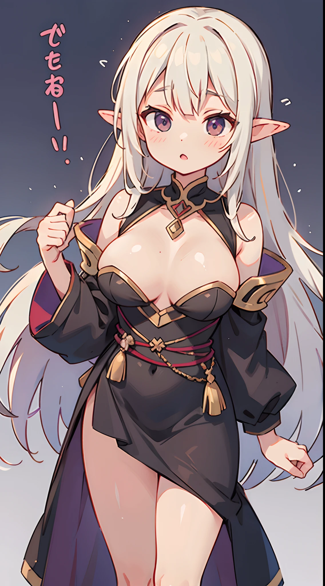 number art、Dark Elves、Yuruchara style、Large breasts，Off-the-shoulder attire