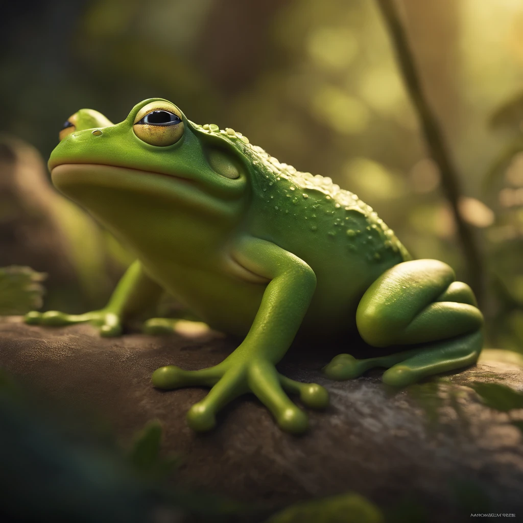 Close up portrait of cartoon character with big smile, Concept art by Andrew Ferres, behance contest winner, pop surrealism, Award-winning creature portrait, Frog fork, full color illustration, anthropomorphic creature, Humanoid Frog Monster, nffsw, epic full color illustration, full art illustration, Frogzilla Creature, Detailed creatures, Exquisite creature poster art