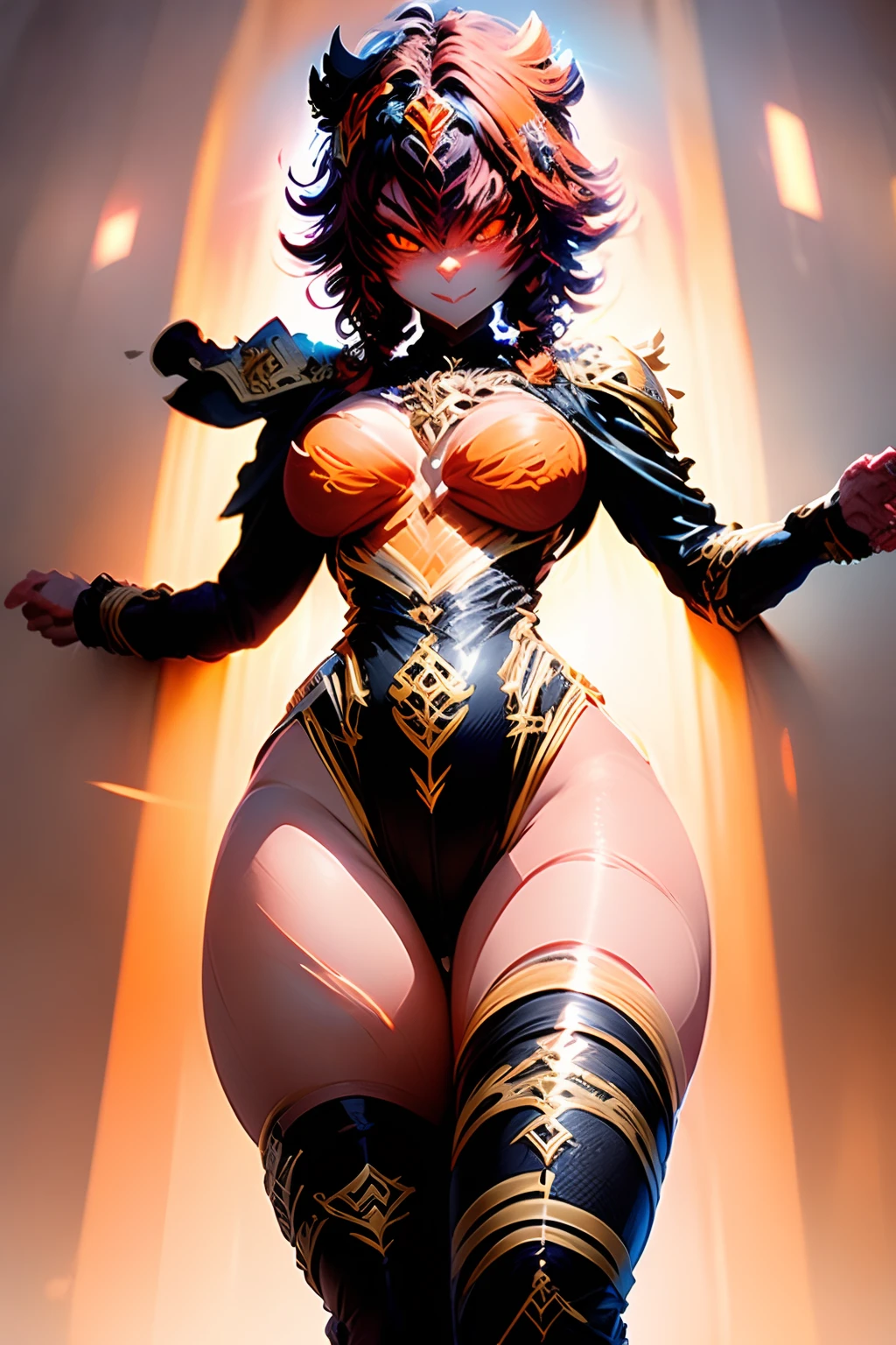 (simplistic),full body view,intricate details,(best quality),(masterpiece:1.2),(detailed:1.2),(sharp focus),1girl,(orange furry skin),strong body,thick thighs,BREAK heavy full armor,holding dagger,tiger ears,tiger tail,(scars),abs,evil expression,black cape,helmet (solo) ((cute artstyle)) ((chibi))