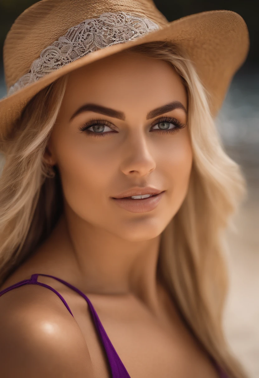 Woman with Bikini am strand, Sexy girl with brown eyes, portrait corinna kopf, blonde hair and large eyes, Selfie einer jungen Frau, Augen im club Violet Myers, ohne Make-up, Natural makeup, Blick direkt in die Kamera, Gesicht mit Artgram, dezentes Make-up, Stunning full body shot