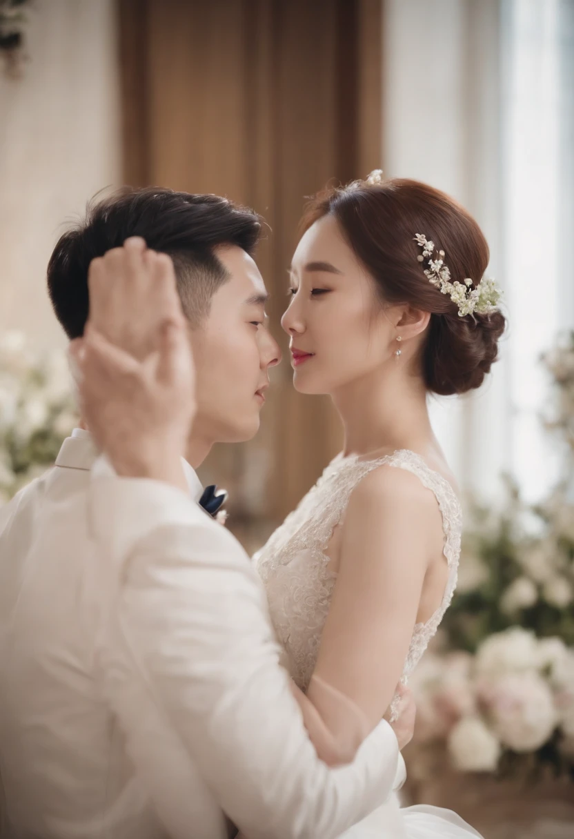WEDDING COUPLE KOREAN IN WEDDING HALL, a front-facing
