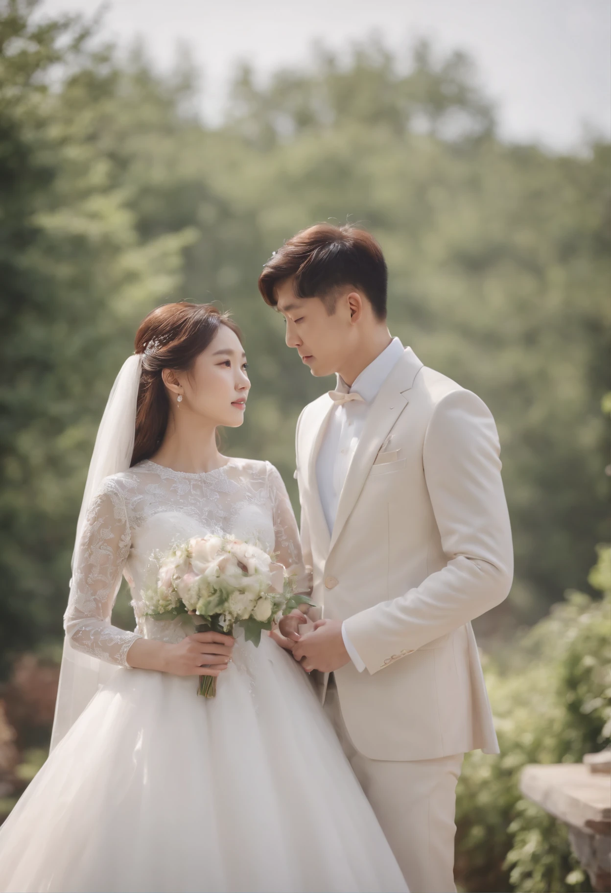WEDDING COUPLE KOREAN IN WEDDING HALL, a front-facing