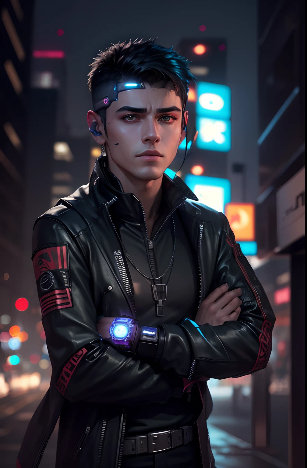 Change background cyberpunk handsome boy, realisticface, 8k, ultra realistic,