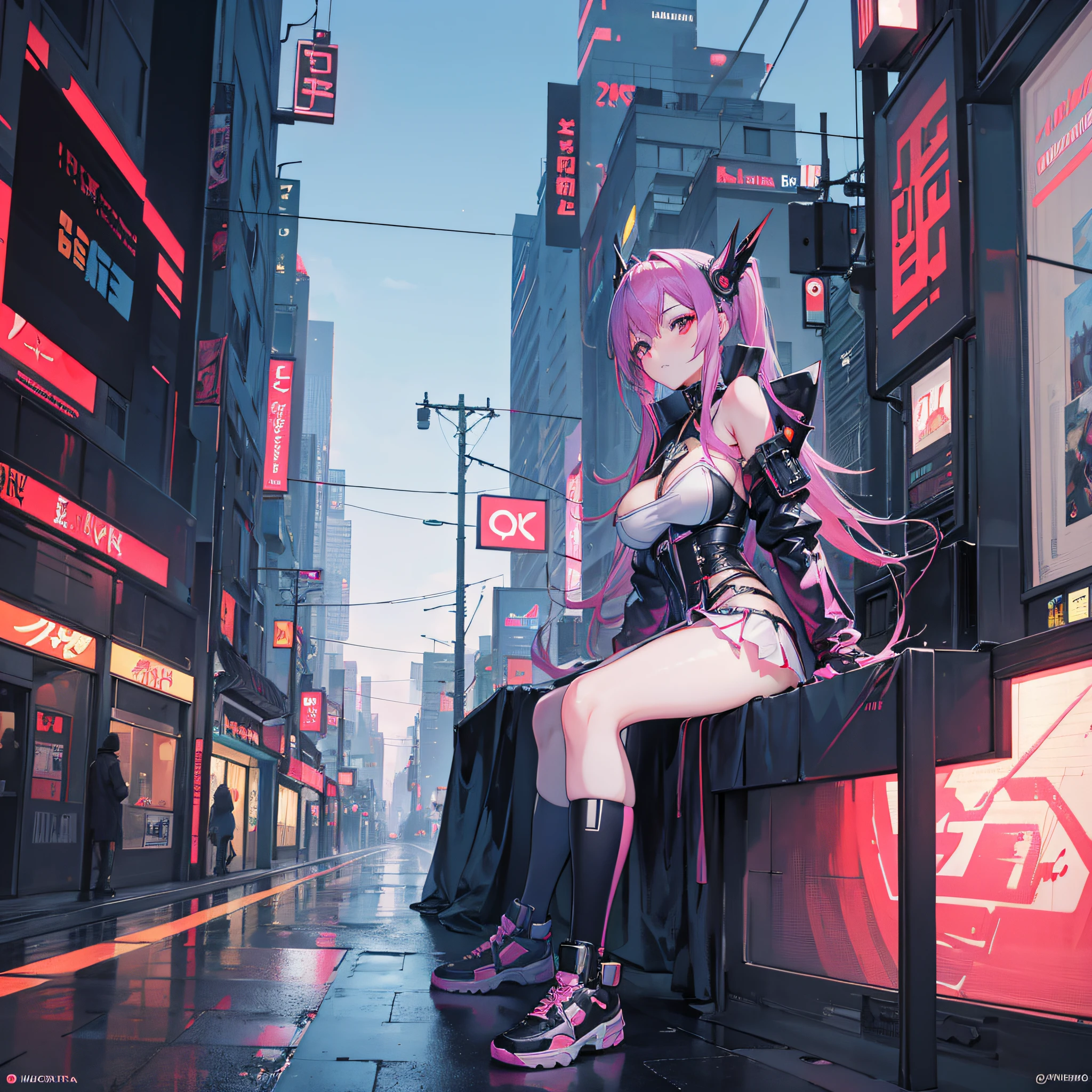 Anime girl sitting on a wall in a city with a phone, seductora chica de anime, Chica de anime cyberpunk, Chica femenina de anime cyberpunk, Badass Anime 8K, Anime Arte cyberpunk, Mejor fondo de pantalla de Anime 4K Konachan, Arte digital cyberpunk anime, arte de anime cyberpunk, Oppai cyberpunk, Estilo anime 4K, Fondo de pantalla de anime 4k