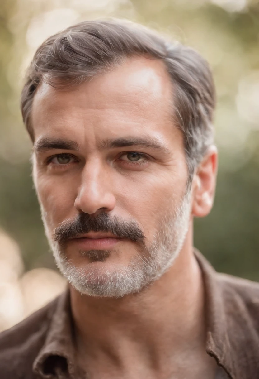 foto de corpo inteiro de um lindo homem branco turco com um rosto viril, bigode de macho, peito peludo