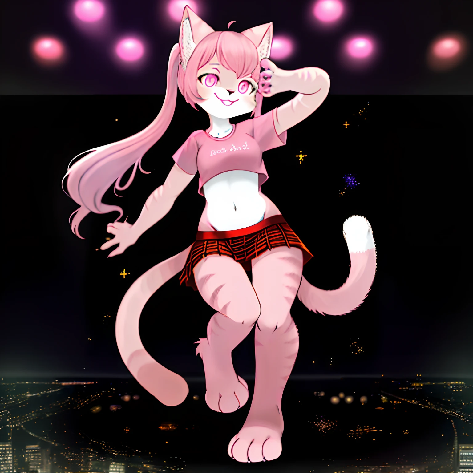 extreamely cute furry version of Amy Rose and hair ,fur body full portrait In a japan night ,hi detail, 8k, hdr, nude,