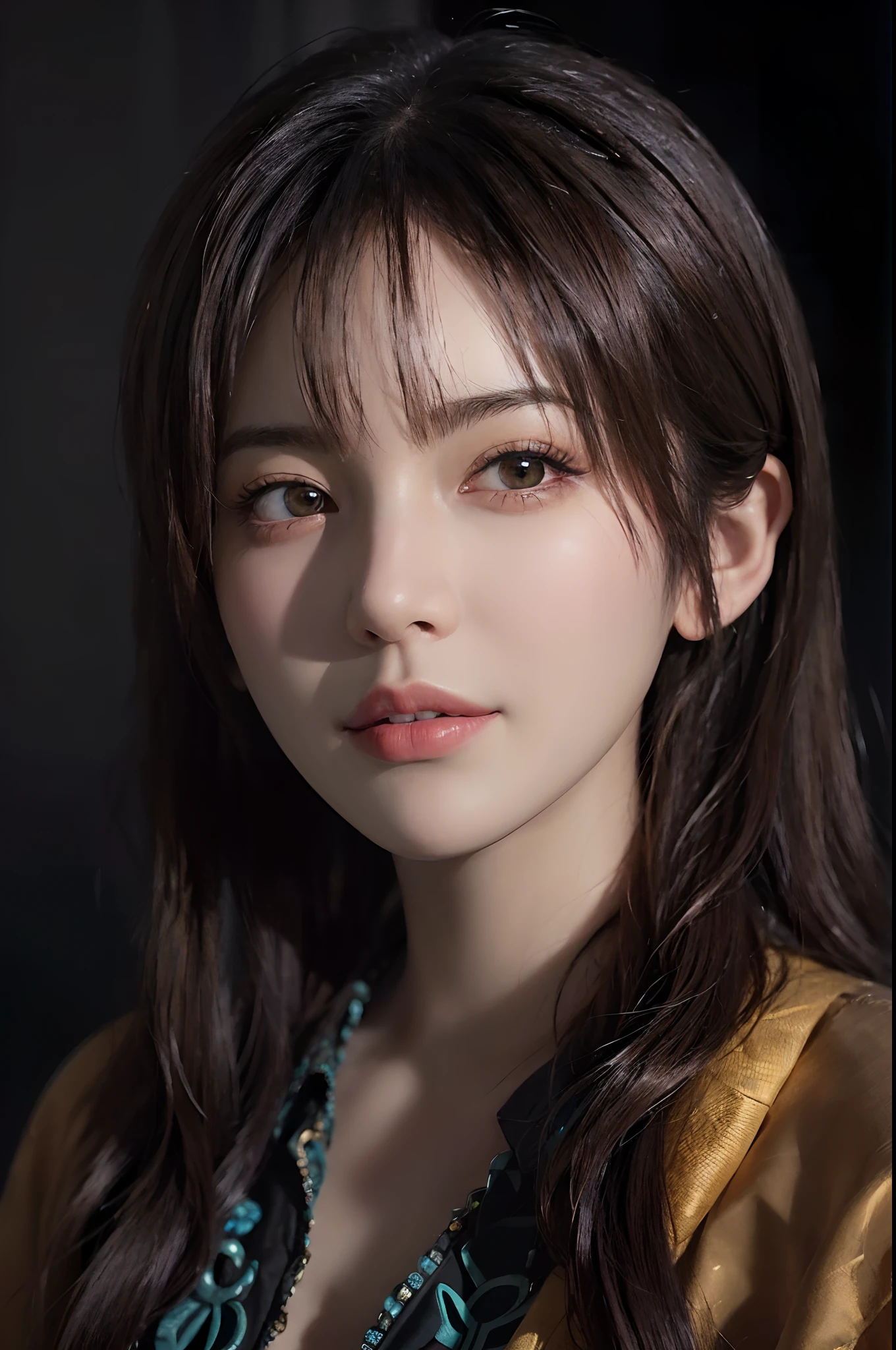 (front focus),(in the dark:1.6), Hyperrealist portrait of female by david hockney and alphonse mucha,fantasy art, photo realistic, dynamic lighting, artstation, poster, volumetric lighting, very detailed faces, 4 k, award winning,, 1girl, in the dark, deep shadow, low key,cowboy shot,(official clothing:1.4) ,long hair,white hair,