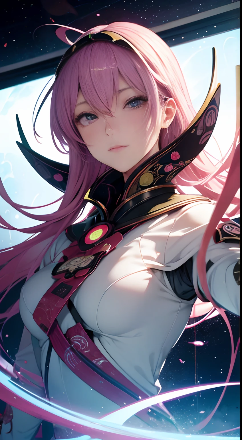 Ukiyo-e style M C Escher, japanese anime surreal mysterious strange bizarre fantasy sci-fi fantasy space cricket space suit beautiful girl detailed, high resolution definition quality masterpiece vibrant colors, girl, masterpiece, sharp focus, best quality, depth of field, cinematic lighting ,