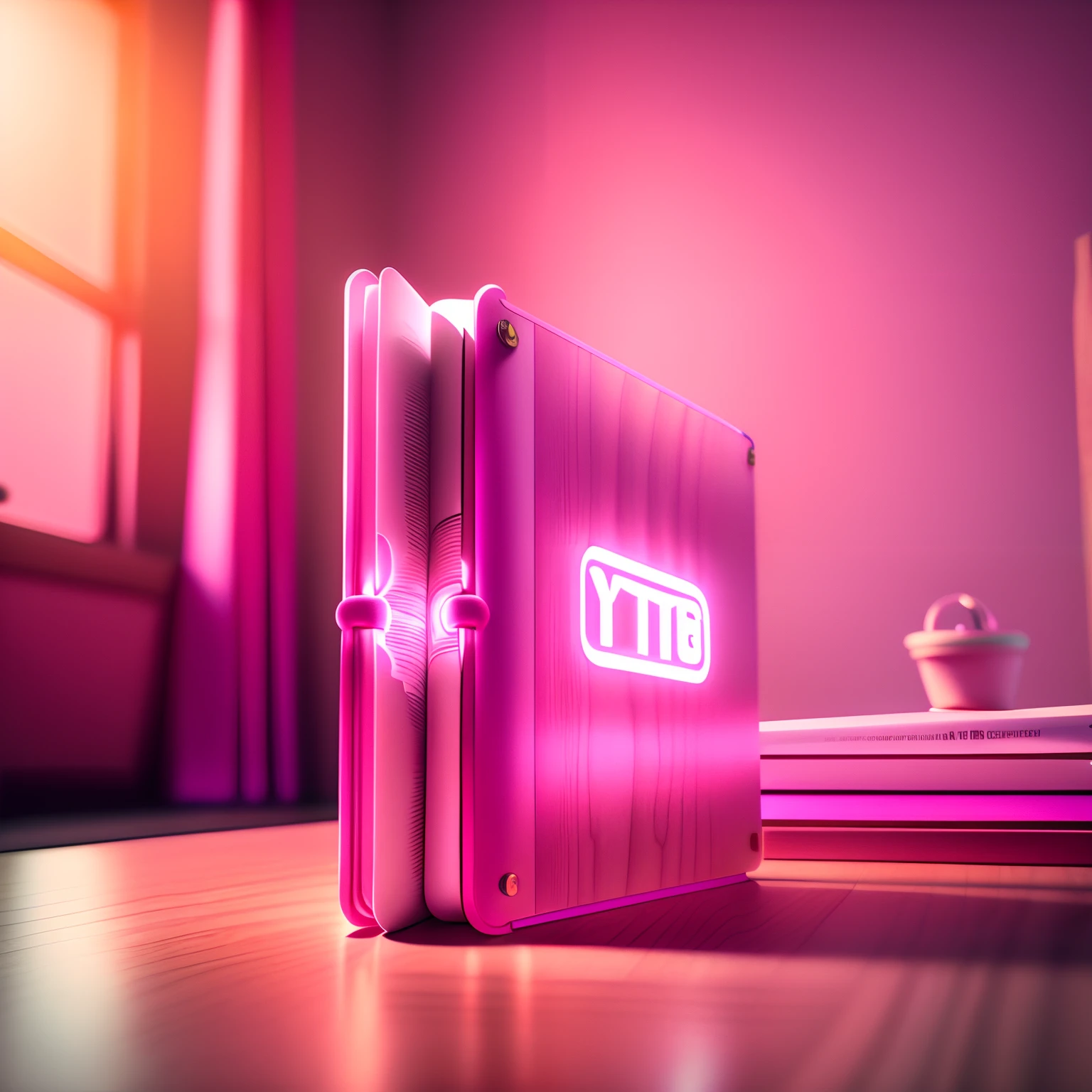 A pink book and light wood, youtube Channel design banner for a story timing Channel, unreal engine 5 high octane render --ar 5:1