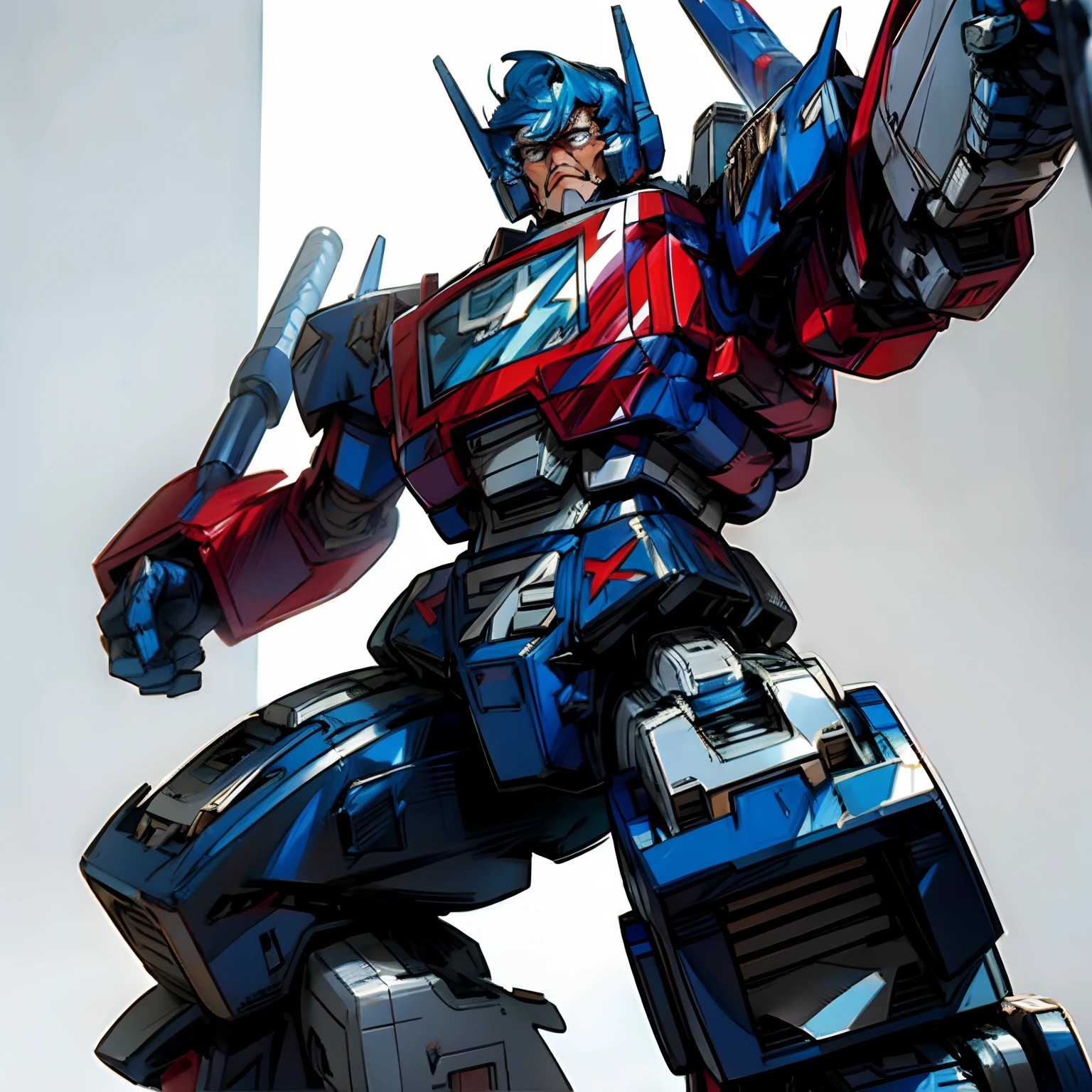 G1 Ultra Magnus, g1 cartoon drawing of Donald Trump head, g1 animation art style red white blue armor,