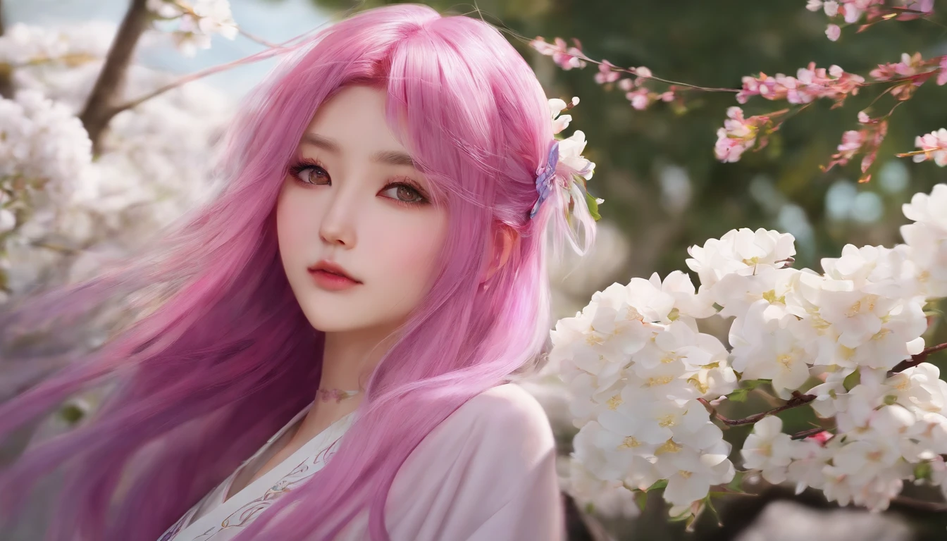 Yae Miko, Pink Hair, Purple eyes, Shitao art style