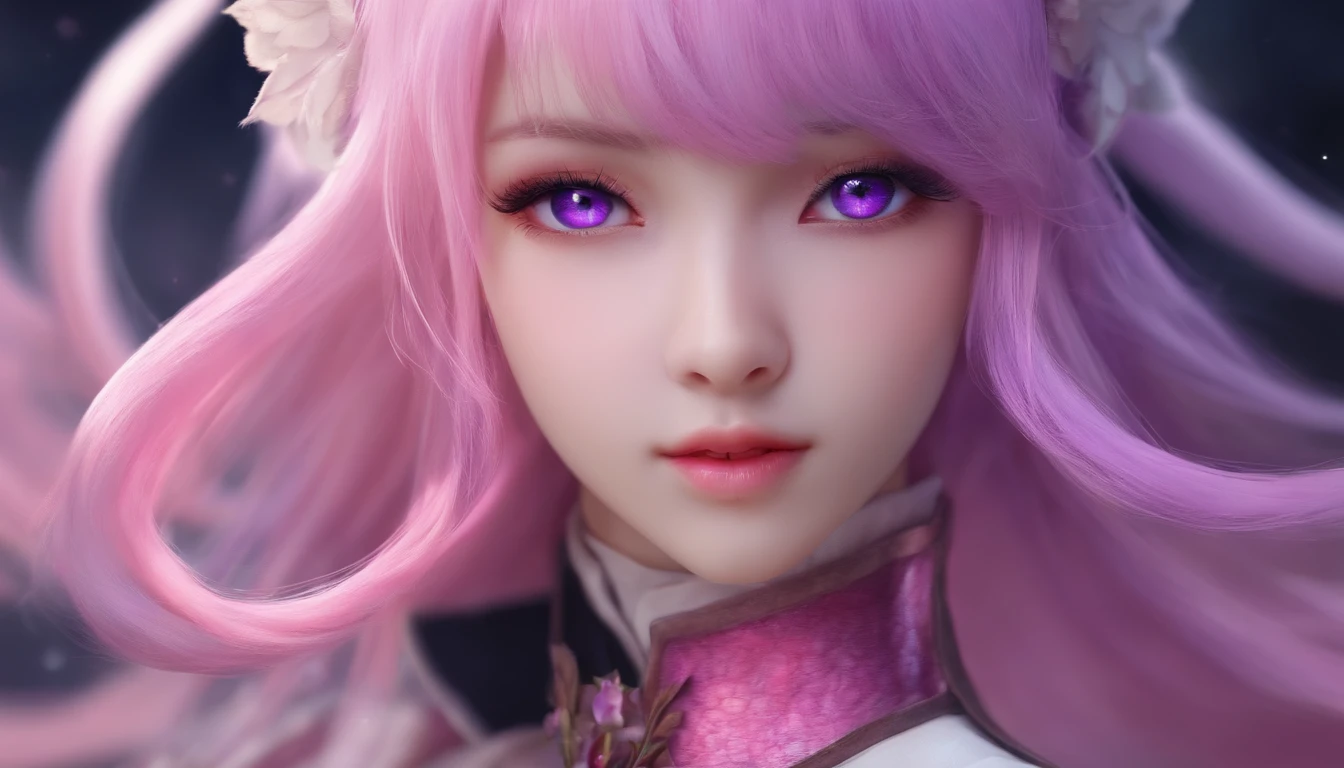 Yae Miko, Pink Hair, Purple eyes, Shitao art style