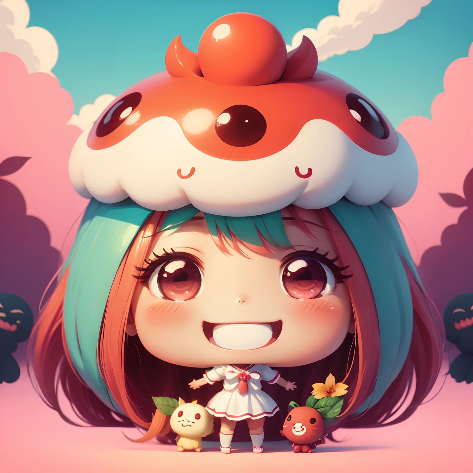Crie chibi morango., fofo, alegre, feluz sorridente, fundo branco