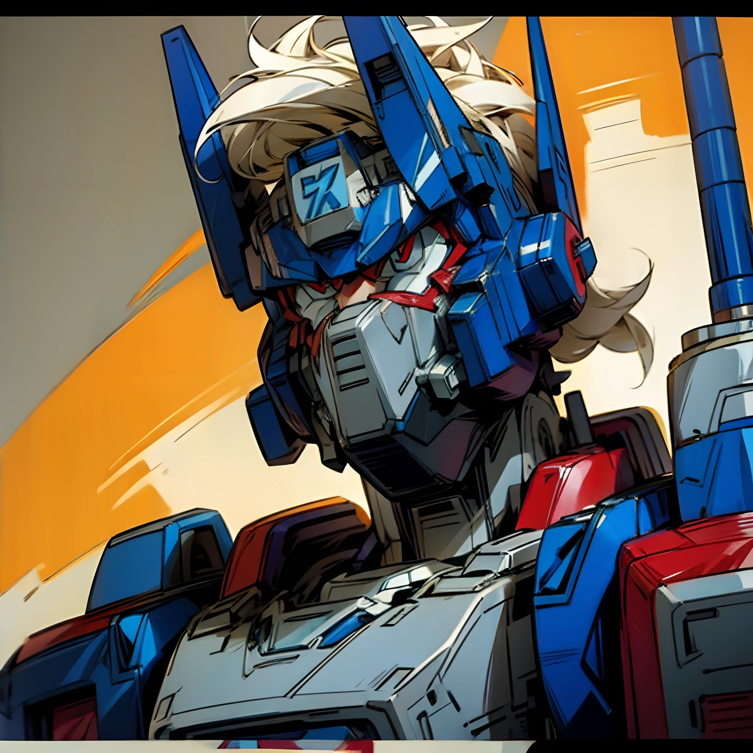 G1 Ultra Magnus, g1 cartoon drawing of Donald Trump head, g1 animation art style red white blue armor,