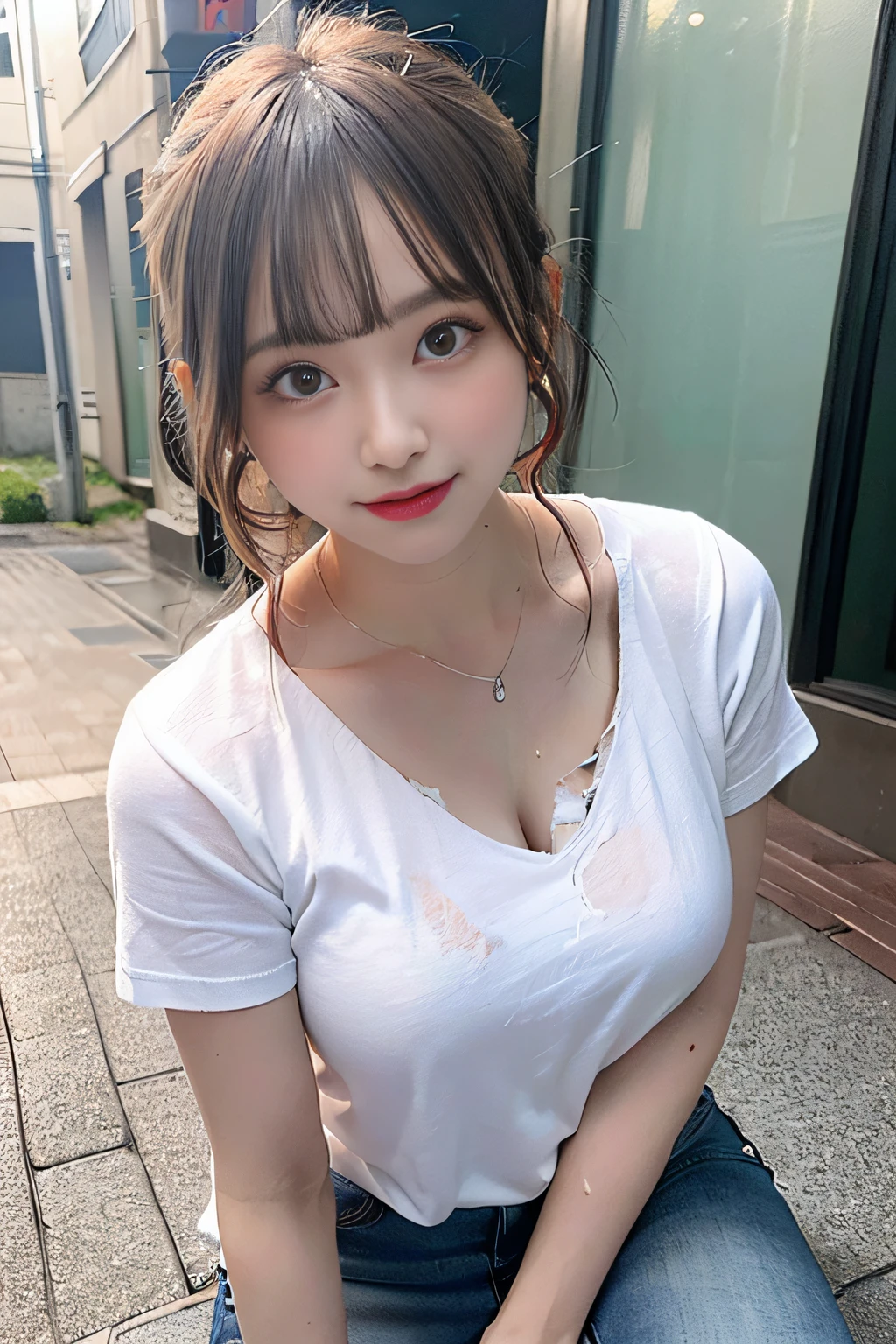 Realistic skin on the body Realistic depiction of each and every pore。Sweat is dripping from my skin