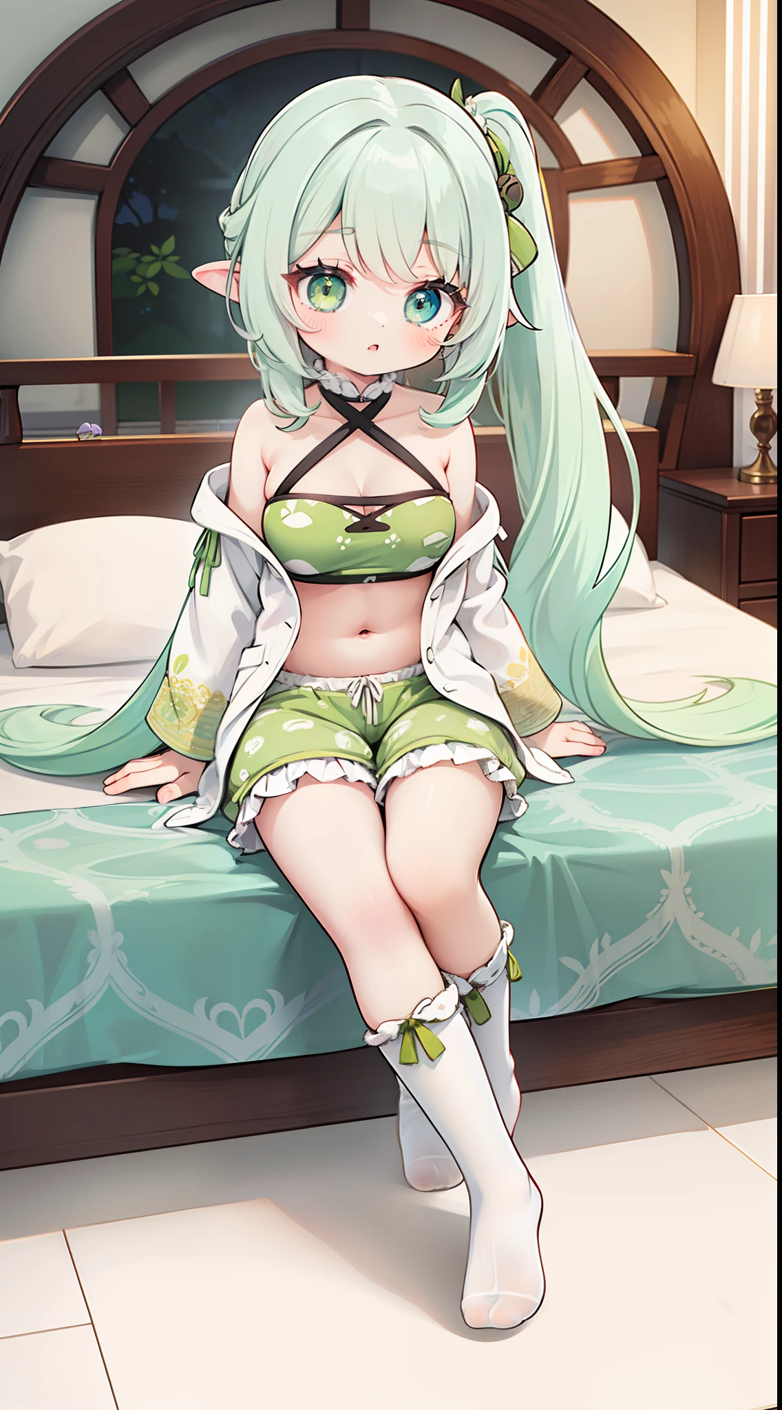 1girll,(Camel toes:1.6)Show with open legs,White transparent one-piece stockings,Transparent clothes,((Masterpiece,Best quality(aquarelle:1.1)(brunette color hair,Yellow-haired,Pink hair,Green hair,Yellow-haired,blond hairbl,blue colors,light blues,Light pink,Light gold,greys,red colour)(short detailed hair,long whitr hair,dual horsetail,Qi bangs,mid hair)(Light blue eyes,Red eyes,White eyes,Cyan eyes,green color,purpleish color,),(Thigh 0.7),A high resolution,,Happy expression,fanciful, facing front, black lence stockings,Camel toes,(Camel toe 1.6)Camel toes are pronounced,(White one-piece transparent clothes,Pink one-piece transparent clothes,Clothes transparent,Cyan one-piece transparent clothes,Dead reservoir water)(The legs are open,Open your legs,showing panties)8K quality,,Lie down in bed。)),1girll, (Pool scene,Market scene,Warehouse scenario,Storage room scene,Royal Palace scene,Deep forest scene,Street view scene)
