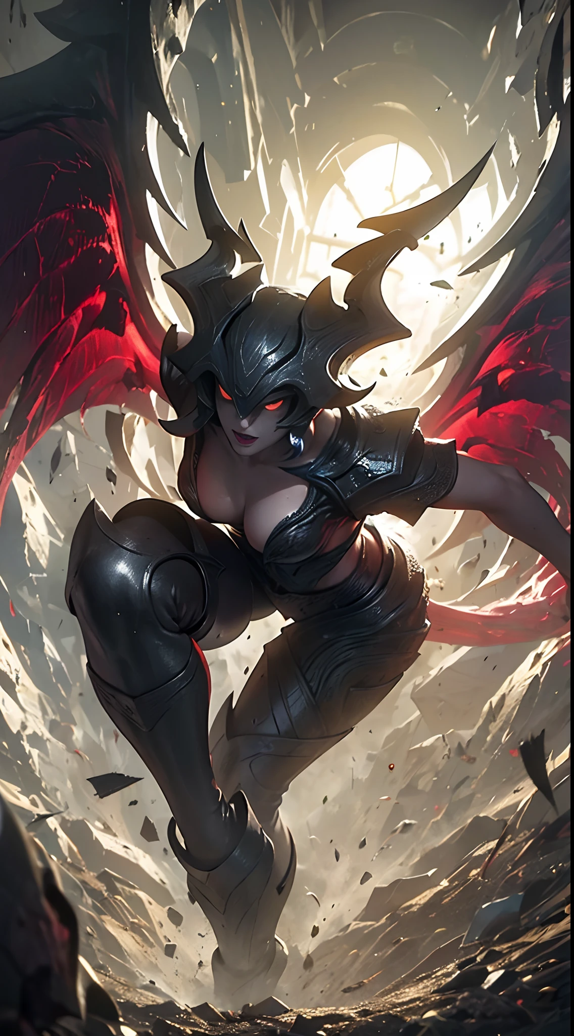 (Best Quality,4K,High resolution), Evil apotheosis,(Best Quality,4K,High resolution),Jet black hair on a black body, Body covered with hairs all over the body, Deformed body,facial expressions distorted by pain,Sharp eye light,Red glowing eyes、Facial expression enhancement,,Changing the Appearance of a Transform,beast,Beastification,Metamorphosis、buttle,Delicate illustrations drawn in detail,Realistic skin texture expression,Realistic portrayal,Vibrant colors,expresive,Classic background(Best Quality,4K,High resolution), Comical appearance,(Best Quality,4K,High resolution), 18yo woman, Red highlights on black hair, Long hair, Straight hair, Cool Woman,Majinization,Cold eyes ,sharp eye,Staring at me,comic strip,animesque,Comical illustration,busy,Deformed cute illustration,Full body projection,Turn your body to the front、Crawling on the ground、Attack、Feather shooting、Evil Fight,brave、fly about、Combat stance,Dark worldview,Doomsday World、Fighting、Body engulfed in flames