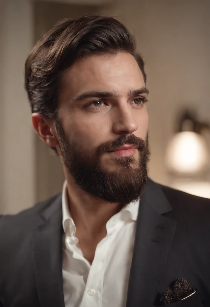 Homem lindo de terno , barba linda , cabelo curto, homem sexy executivo, terno preto