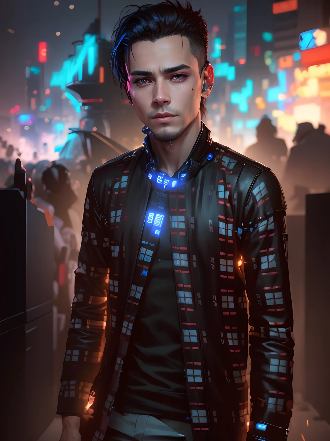 Change background cyberpunk handsome boy  realistic face 8k ultra realistic