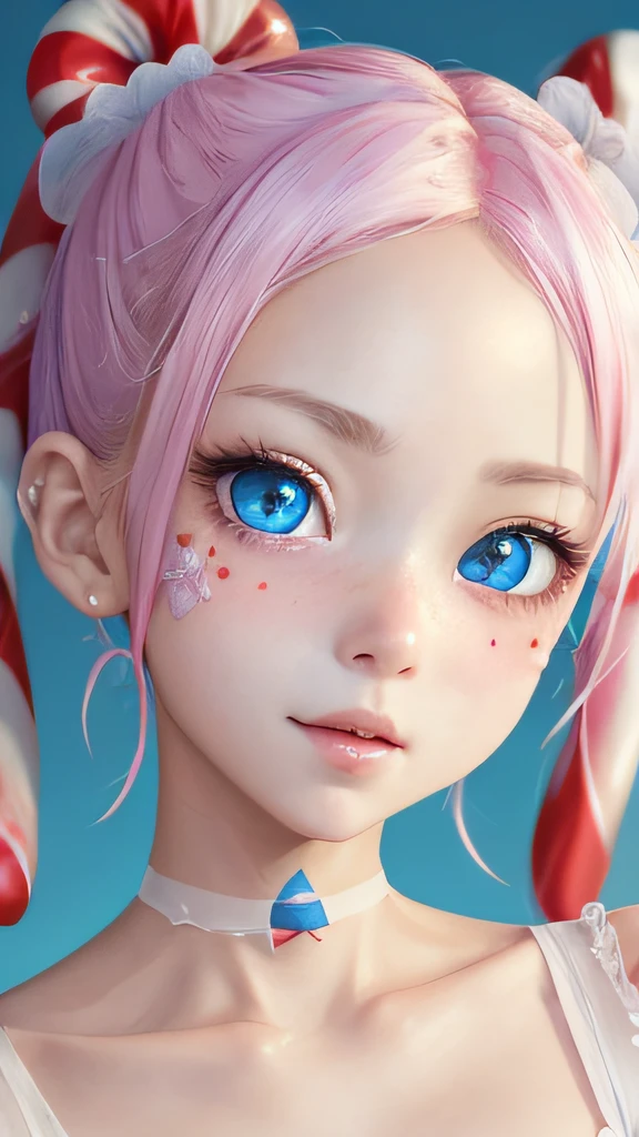 Candy themed anime girl, Single Girl, Super Cute, Cute expression, Petite , (Extreme Detailed Face, Perfect Detailed Eyes:1. 2), (High Detail Skin:1. 2), cotton candy, candy cane, Bubble gum, Vibrant Colors, 🪐🌈🧁🎀💎, Fantasy , extreme detail, Ornate, 8k, UHD, HDR, (Masterpiece:1. 5), (best quality:1. 5)