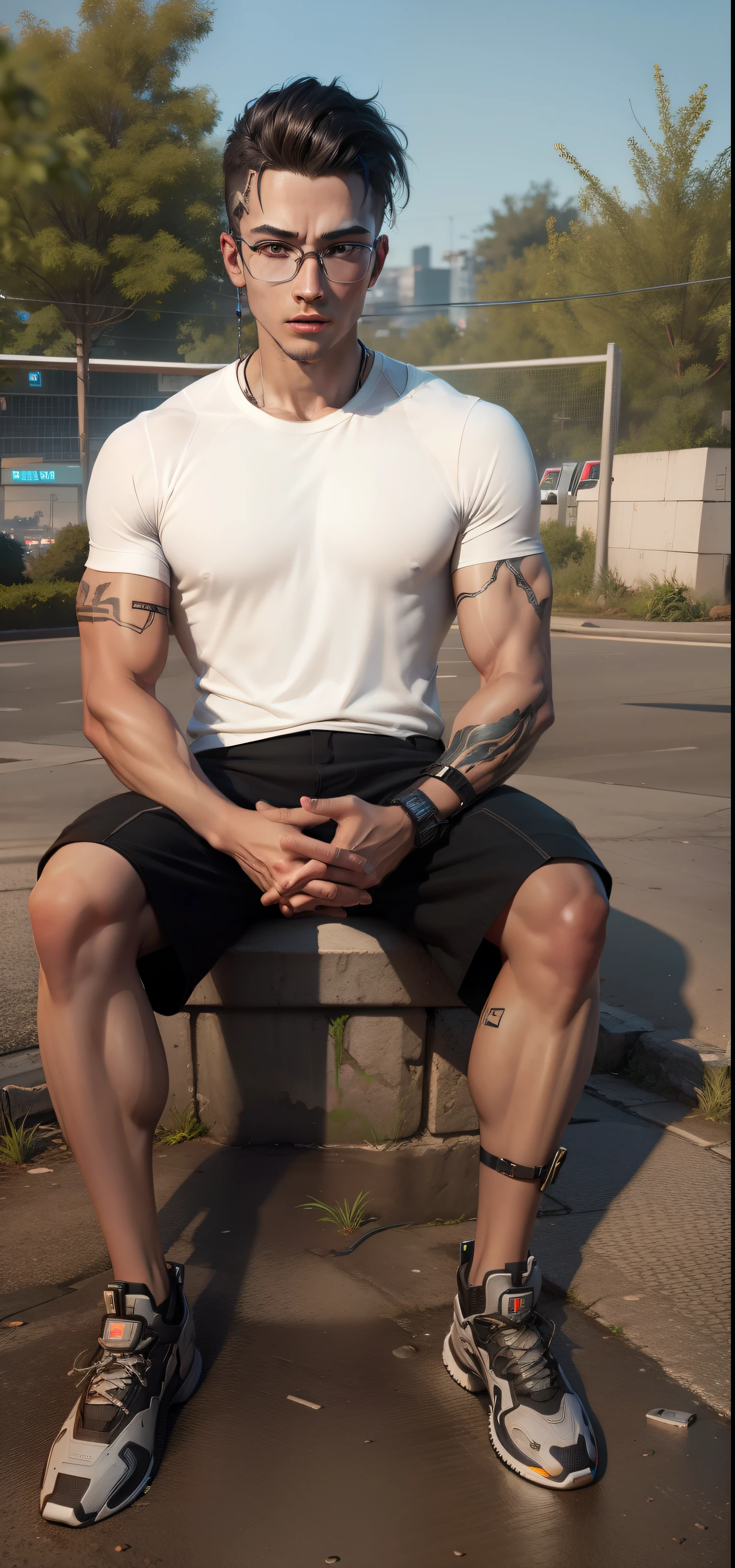 ((masterpiece)), ((best quality:1.2)), High Resolution, 8k, (ultra_realistic:1.3), (photorealistic:1.4), ((handsome)), instagram model, a shot of (jordan_torres), (beautiful body:1.2), mature, masculine, buzz cut, short hair,
wearing tshirt vneck, jogging pants, sitting in the park, outdoors, day, trees, flowers, animals, <lora:Jordan_Torres:0.8>