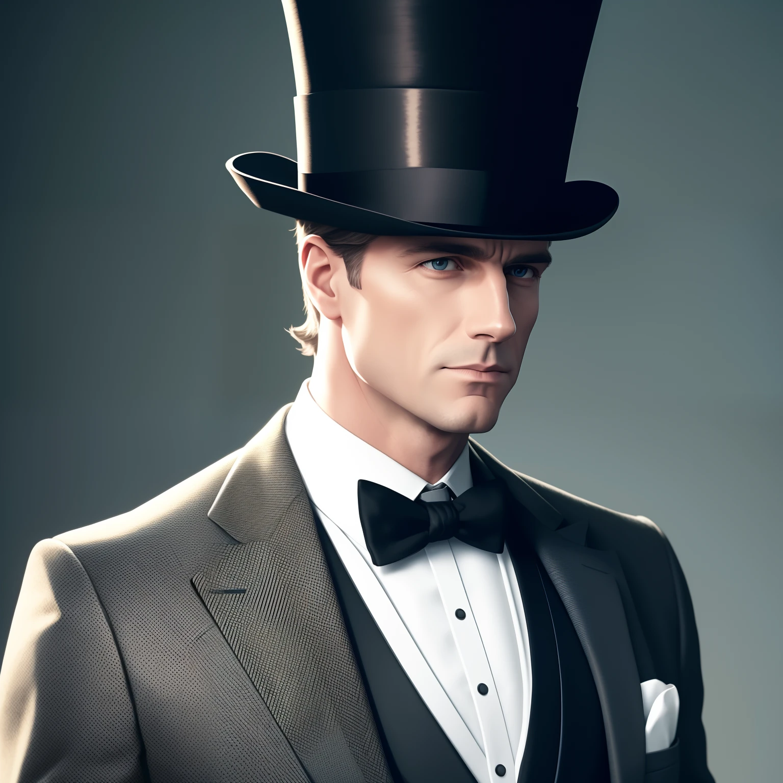 (A white man wearing a top hat，Wear a jacket and tie) | (Elegant men's mature formal wear), Cinematic 8K