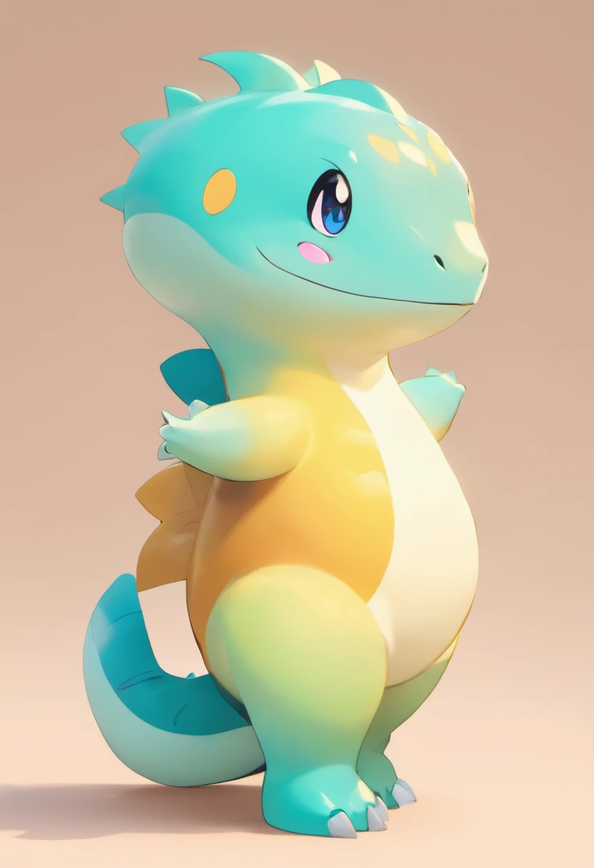 Cute kawaii dinosaurs，teal skin，Popmart blind box，claymaterial，Bright background，arte 3D，depth of fields，pixar trend，hyper realisitc，Ray traching，Complicated details，animation lighting，full bodyesbian，Standing is more three-dimensional