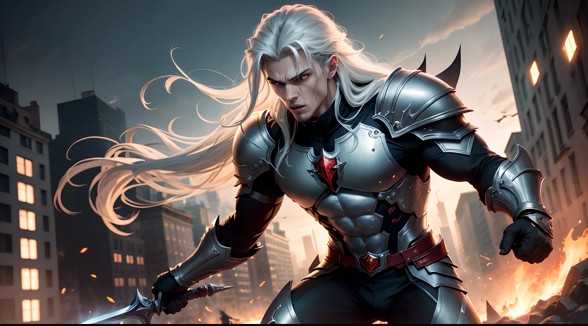tmasterpiece,Best quality at best,opulent,astounding,epic,ninjartist,Back Shadow,Stand on a tree,The wolf follows,themoon,White hair,黑The eye,cinmatic lighting,emphasis lighting,dramatic_shadow,ray_tracing,Black ninja suit,combats,Take a knife,Red scarf