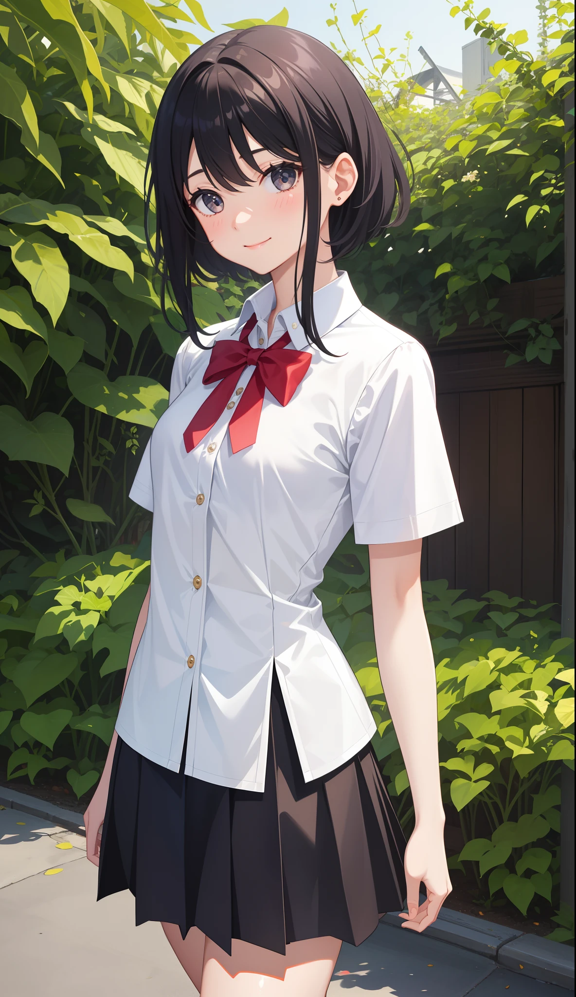 1girl in、AS-Adult、A smile、The shirt、skirt by the、(small tits)、Walking with a thigh、Upper body portrait、