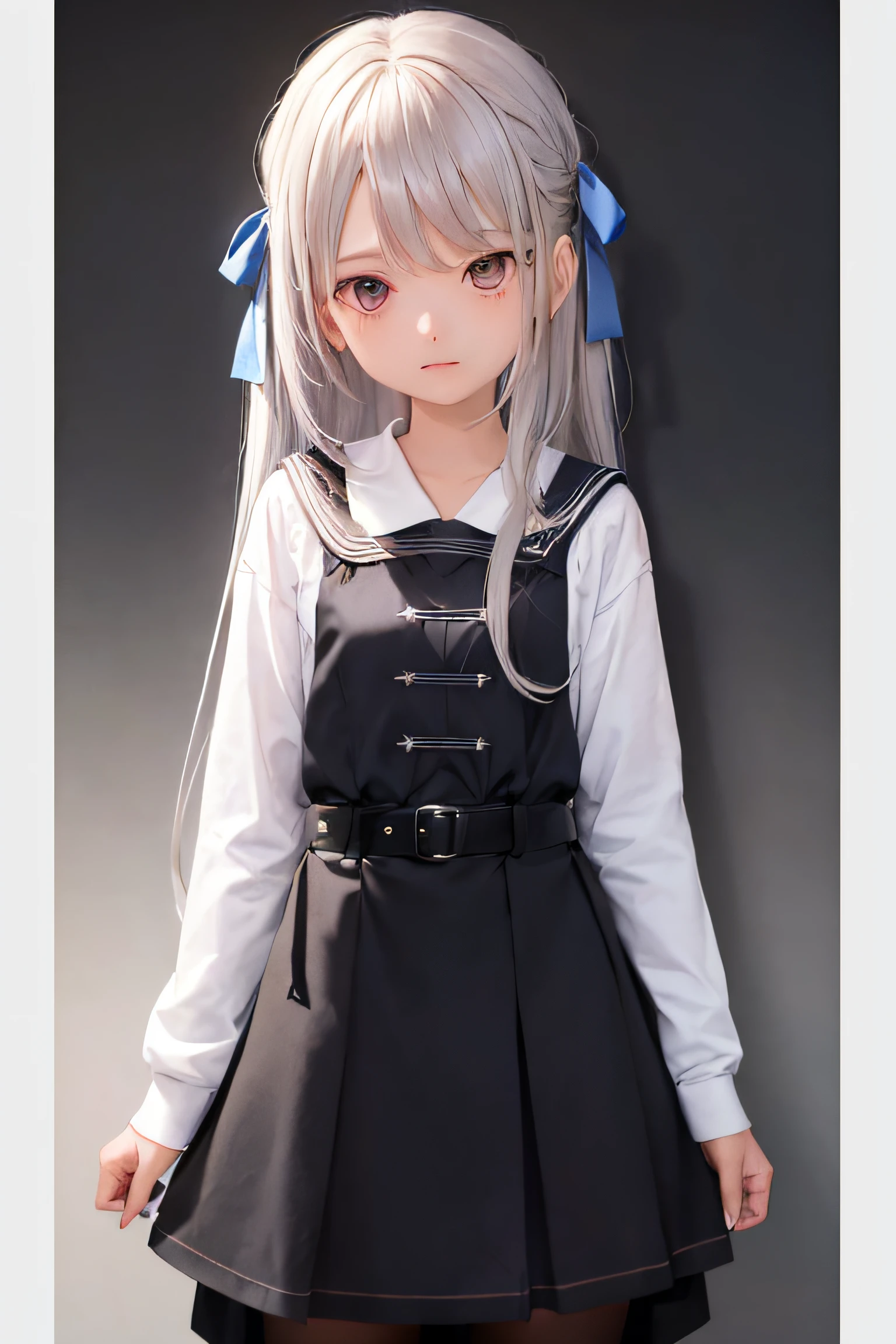 1girl in, (masutepiece:1.1), (Best Quality:1.1), student clothes, theme, (Gradient background :1.1), Cowboy Shots, silber hair, length hair, , verd s eyes, sideways Facing,