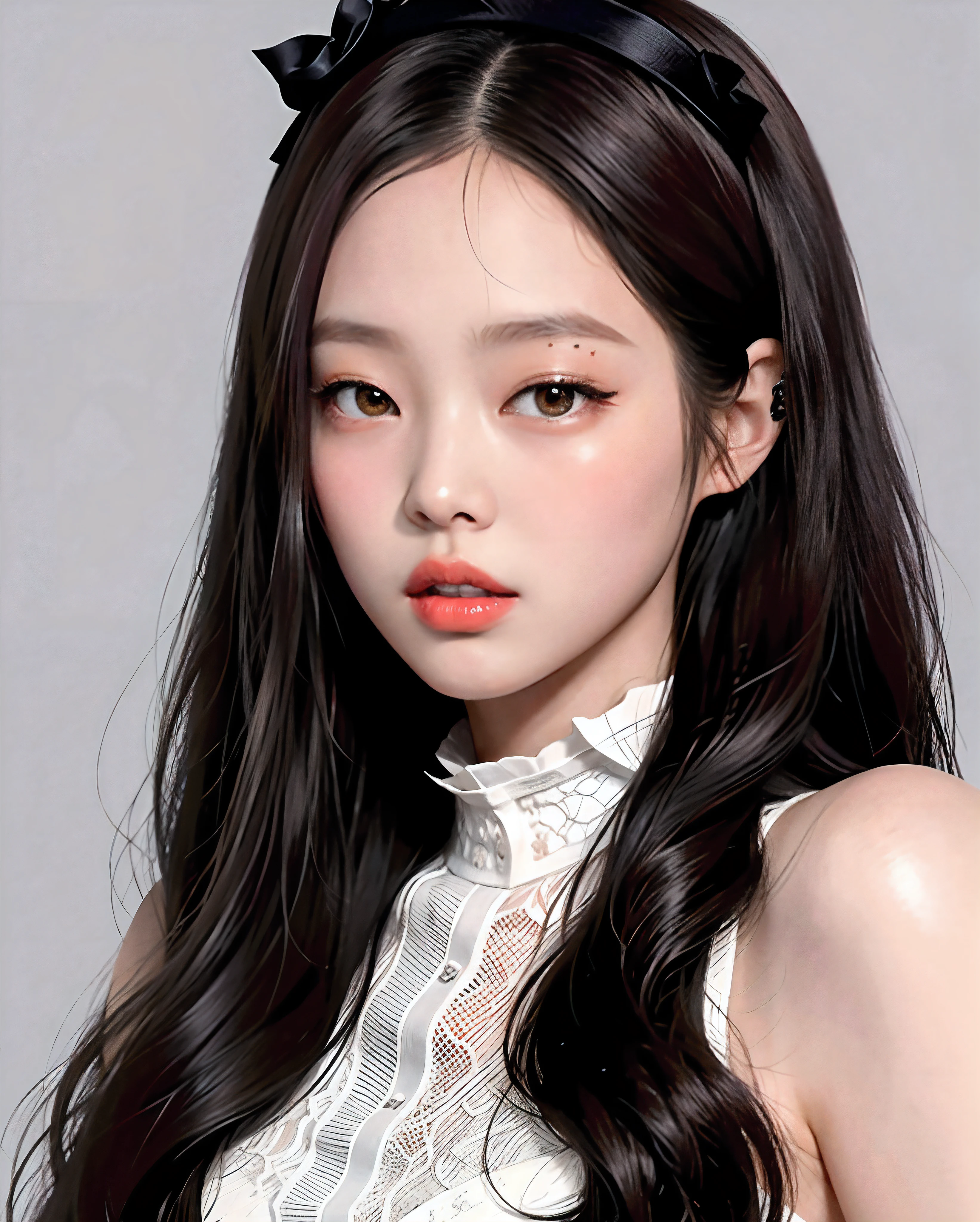 Asian woman with long black hair in a white dress, maquillaje popular de Corea del Sur, Jennie Blackpink, Maquillaje coreano popular, Parque Blackpink Roseanne, Jossi do Blackpink, Retrato de Blackpink Jossi, Wan adorable cara coreana, ulzzang,