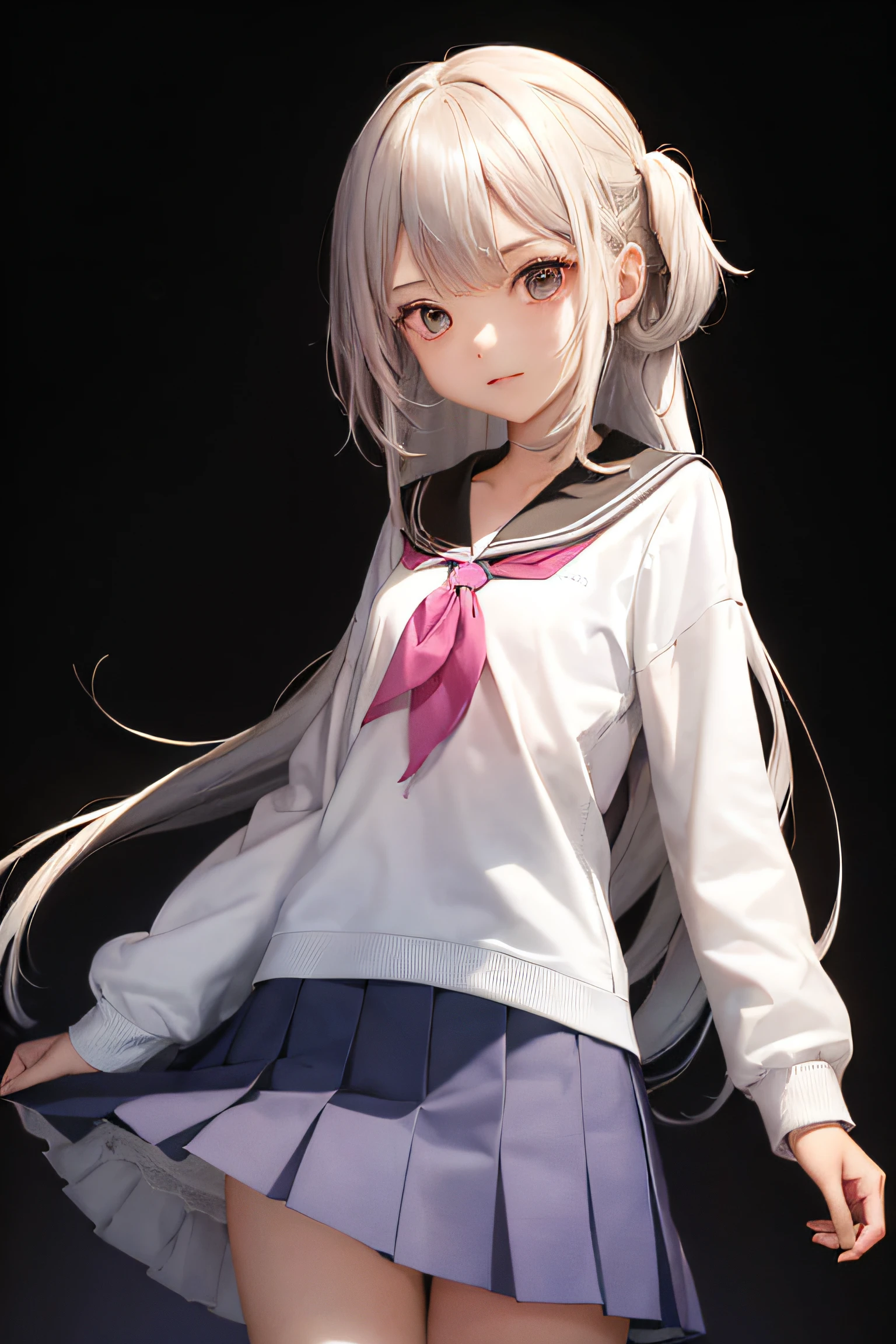 1girl in, (masutepiece:1.1), (Best Quality:1.1), student clothes, theme, (Gradient background :1.1), Cowboy Shots, silber hair, length hair, , verd s eyes, sideways Facing,