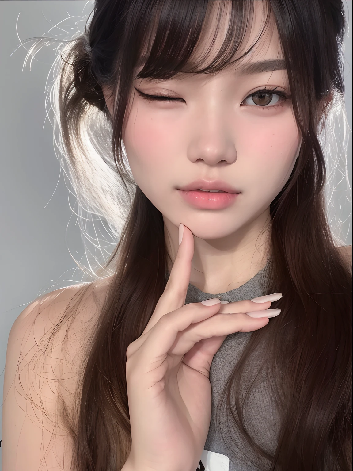 Mulher com cabelos longos e camisa cinza posando para uma foto, 18 anos, 1 6 anos, 19-year-old girl, 2 Modelo feminina de 4 anos, com cabelos longos, Asian girl, Lalisa Manobal, Beautiful Asian girl, Asian girl with long hair, Anna Nikonova aka Newmilky, 21 anos