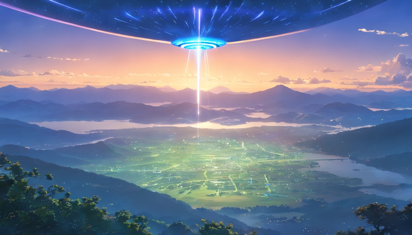 Tecnologia de ponta, breath-taking, detalhes insanos, Futuristic mothership, OVNIs de outro mundo, Saunt, A hora azul da noite, robusto, pico, Advanced rendering techniques, hyper-realistic, Smooth metal surface, Luz pulsante, vista pitoresca, exquisite lighting, Algoritmo de sombreamento, Twilight sky, ultra-high resolution, Clareza, Tecnologia anti-aliasing topo de gama, Picos irregulares, intricate vegetation, terreno rochoso, Realismo, Alien encounters, State-of-the-art image compression, Impeccable quality, master part, Realista, arte intrincada, beleza, Breathtaking UFO encounters, Majestoso Vista da Montanha, Wide angles, zoomout, objeto completo, UFOs completos, distant view