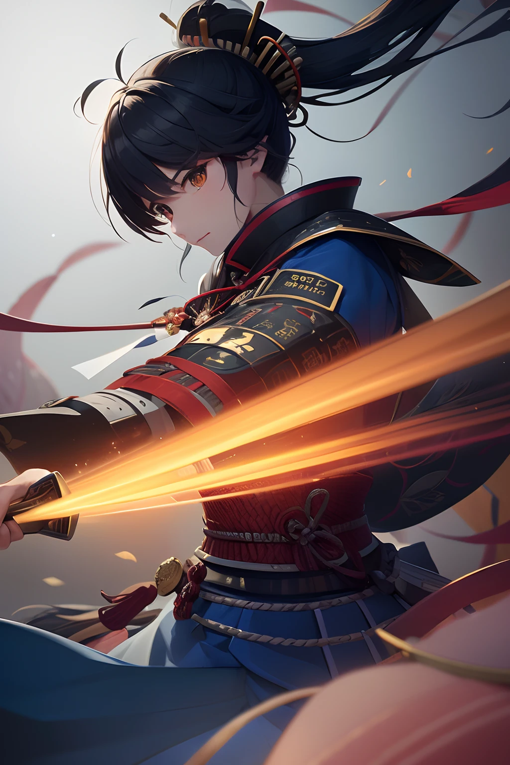 Beautiful female samurai of the Warring States period、Woman with semi-long hair、Samurai's Idetouch、Samurai Pose、Big sword、、The appearance of the samurai、Computer Graphics Art、。.。.。.。.。.。.。.。.。.。.。.。.。.3D、hight resolution、top-quality、The upper part of the body、8K Character Concept、32K、pixiv、illustratio、 ultra-detailliert、hyperdetailed face、Megapixel、 Ultra High Definition HDR、Clair、Overdecoration
