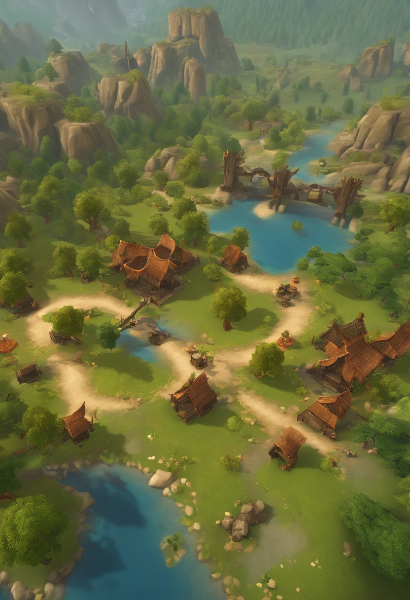 This map is a diverse game world，It is full of different geographical features and ecosystems。Players will discover goblin ores while exploring、Wildfire tribes and river valley wetlands are interesting places。