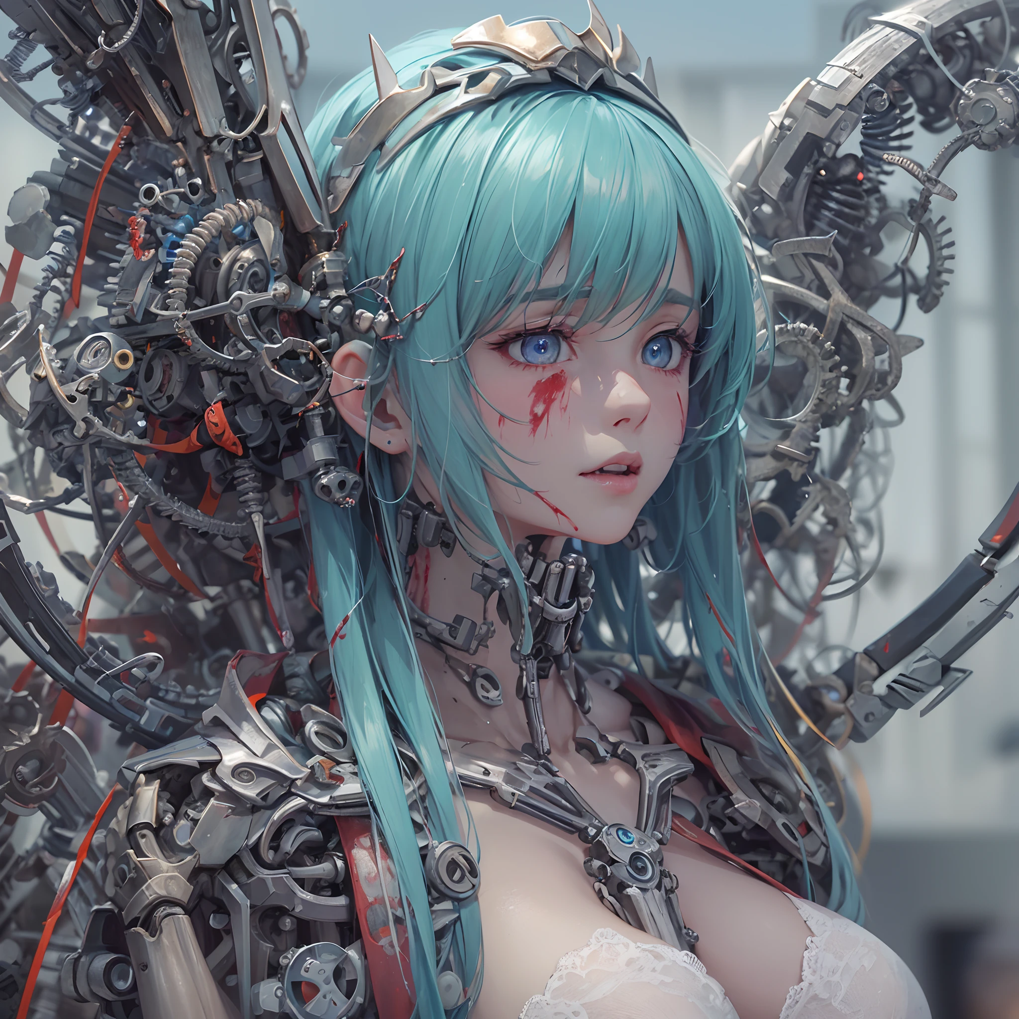 (​masterpiece)、(top-quality)、(top-quality)、​masterpiece,nffsw, 16 K, (High Definition CG Illustration)、((extremely delicate and beautiful))、(Since a while ago)、Cinematic Light、Beautiful but cruel, Erotic and grotesque mechanical girl wearing cyberpunk sunglasses、super realistic details、portlate、globalillumination、Shadow、octan render、8K、ultra-sharp、Convoluted、ornaments detailed、cold color、metals、highly intricate detail、Realistic light、CGSoation Trends、radiant eyes、camera、neon details、Mechanical limbs、blood vessels connected to tubes、Mechanical vertebrae attached to the back、mechanical cervial attaching to the neck、Wires and cables connecting to the head、slightly larger breasts、Slightly larger buttocks、((lamentation)) 、((Angel wings)),(Emphasis on mechanical skeleton,Emphasis on mechanical interiors,Put a little emphasis on mechanical bones),clear light blue eyes,Realistic physical breasts,Soft breasts,Light blue mechanic, Red Eyes