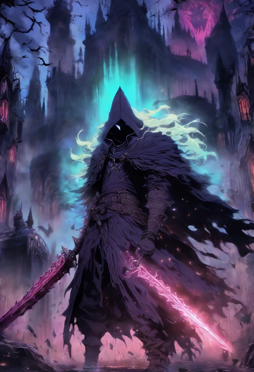 un drow de pelo negro y largo, con un martillo, tiene una armadura de cota de malla, is fighting creatures of the night, un resplandor a su alrededor deja ver que es un paladin, tonos oscuros, bloodborne, 80s anime still, Moda retro, Dungeon and Dragons Character Dark Fantasy Digital Art Muted Colors, Colores retro apagados