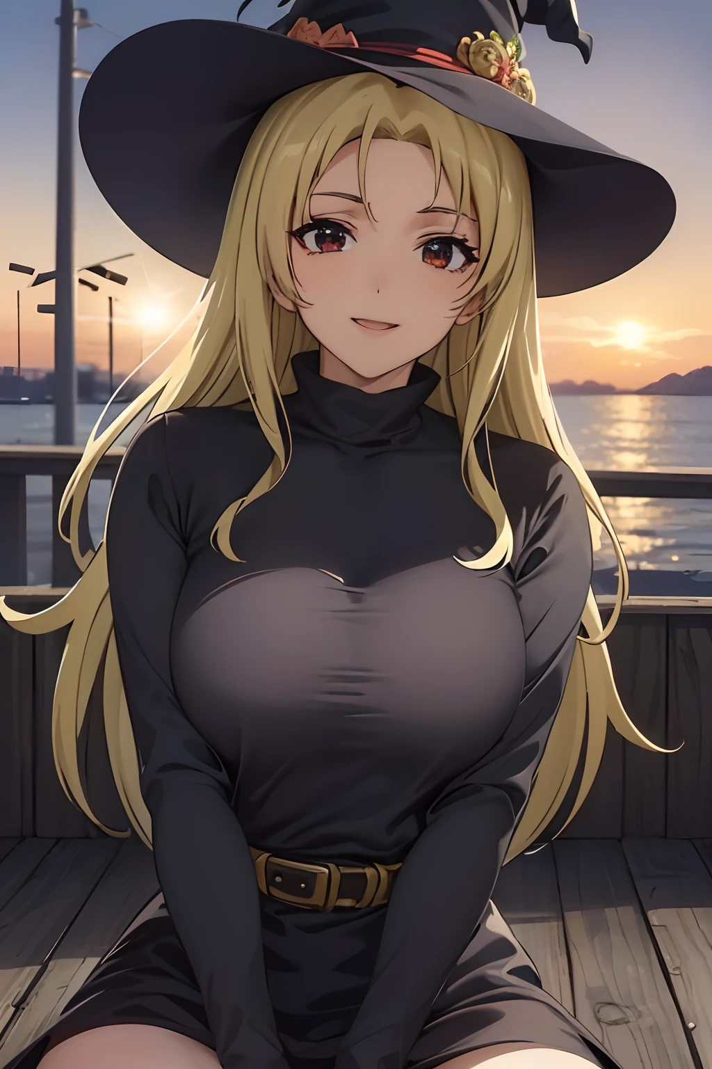 Cozy wallpapers, anime moe art style, Kantai Collection Style, 4 k manga wallpaper, Anime visuals of cute girls, anime wallaper, anime style 4 k, trick or treat, Halloween, jack-o-lanterns, (Highly detailed witch costumes:1.2, robe, Witch's Pointing Hat), Vampire costume, ((Dark chestnut medium shorthair:1.25, Upstyle, Wavy Hair)), plein air, on the park, (Blurry background, Bokeh), Sunset, (in night:1.2), ((Ultra High Resolution, 8k RAW photo, Photographic Realistic:1.2)), textile shading, Fine detailed face, Beautiful detailed eyes, (Looking away, happy laughing), (Correct anatomy:1.5), (Dynamic Angle, Wide Shot:1.3),