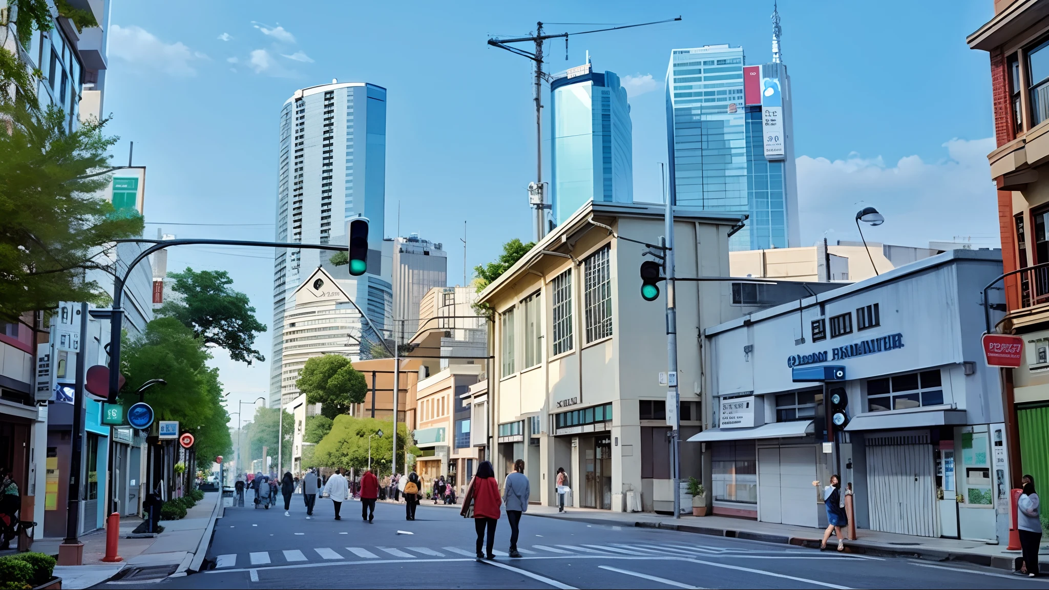 people on the street with buiidings as the background