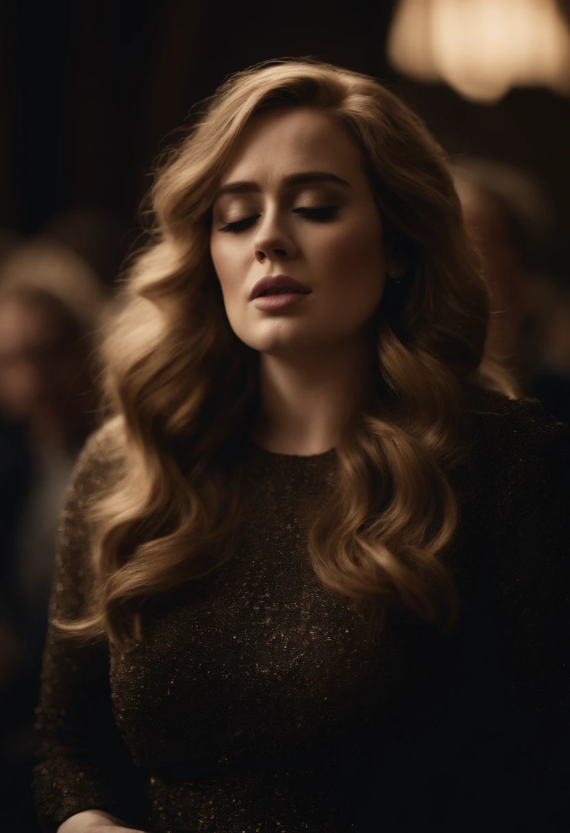 Adele singing with wavy hair