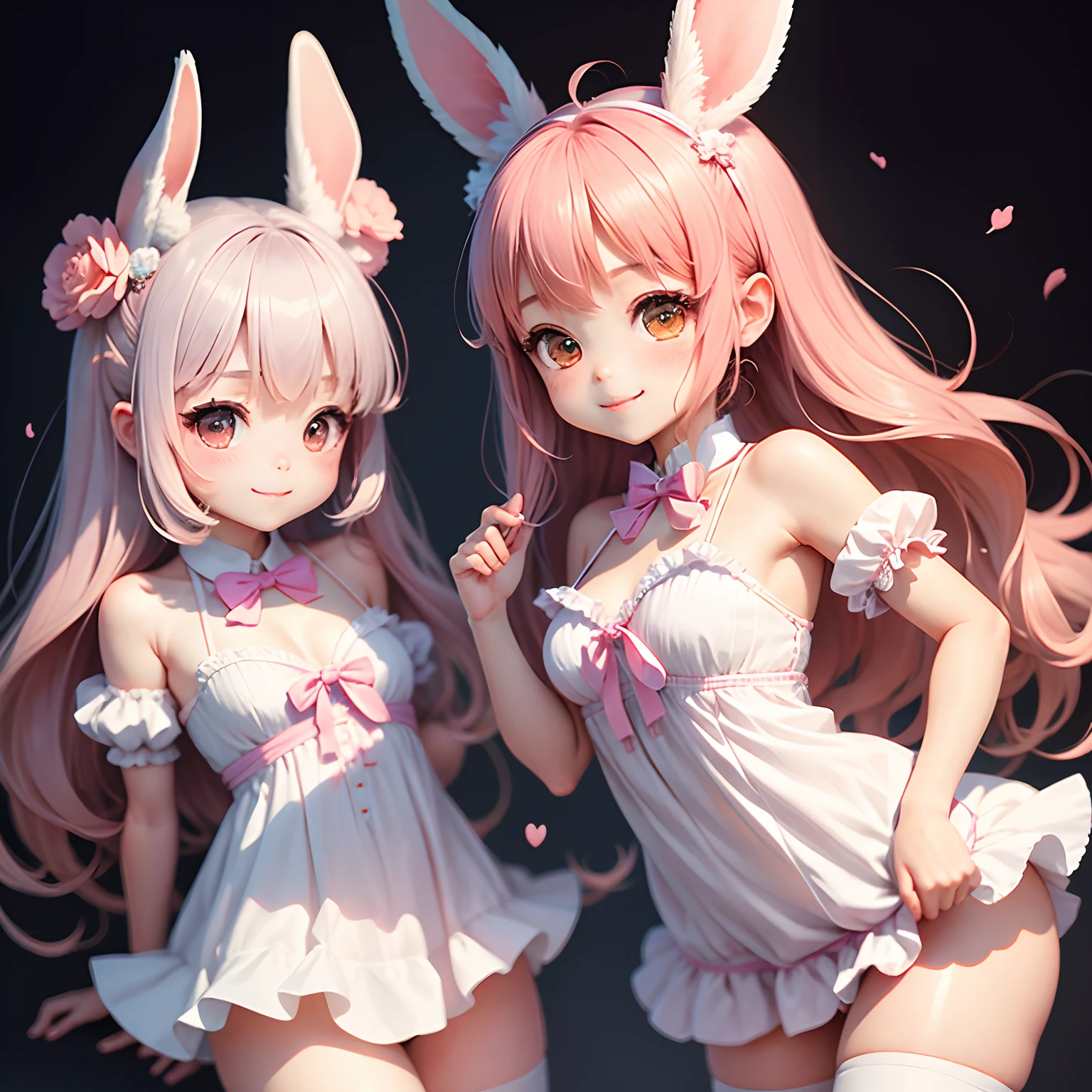 tchibi、Two-headed body、kawaii、a smile、Long-eared chibigorori rabbit、Bunny Girl Style