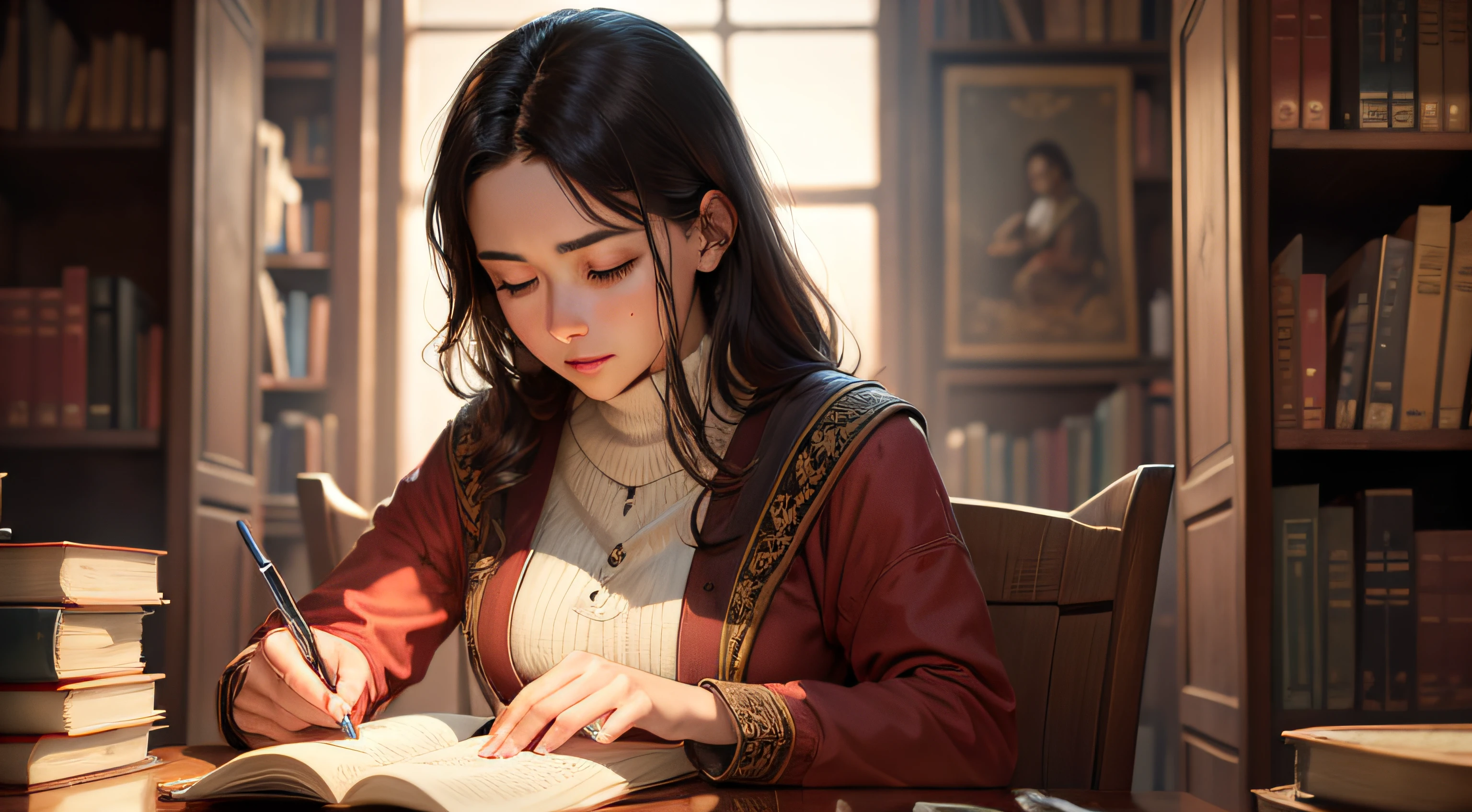 woman reading an ancient book